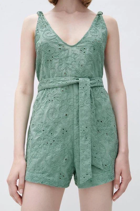 ZARA Green Embroidered Summer Jumpsuit – Size L - photo 5
