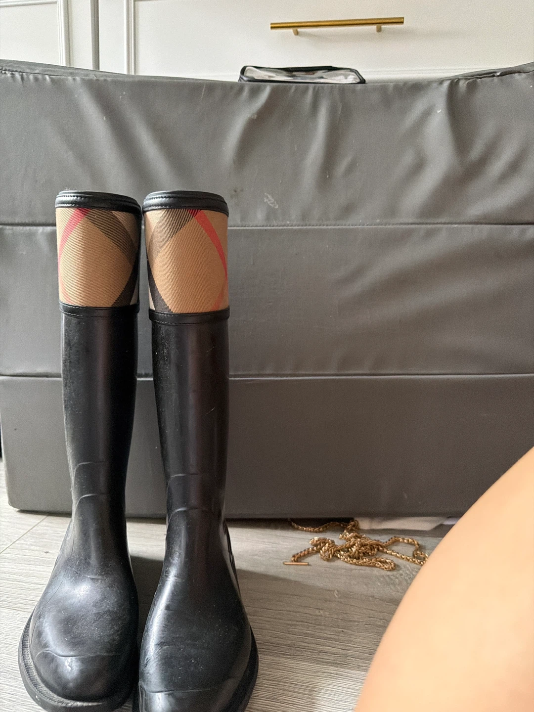 Burberry Black Rubber Nova Check Rain Boots