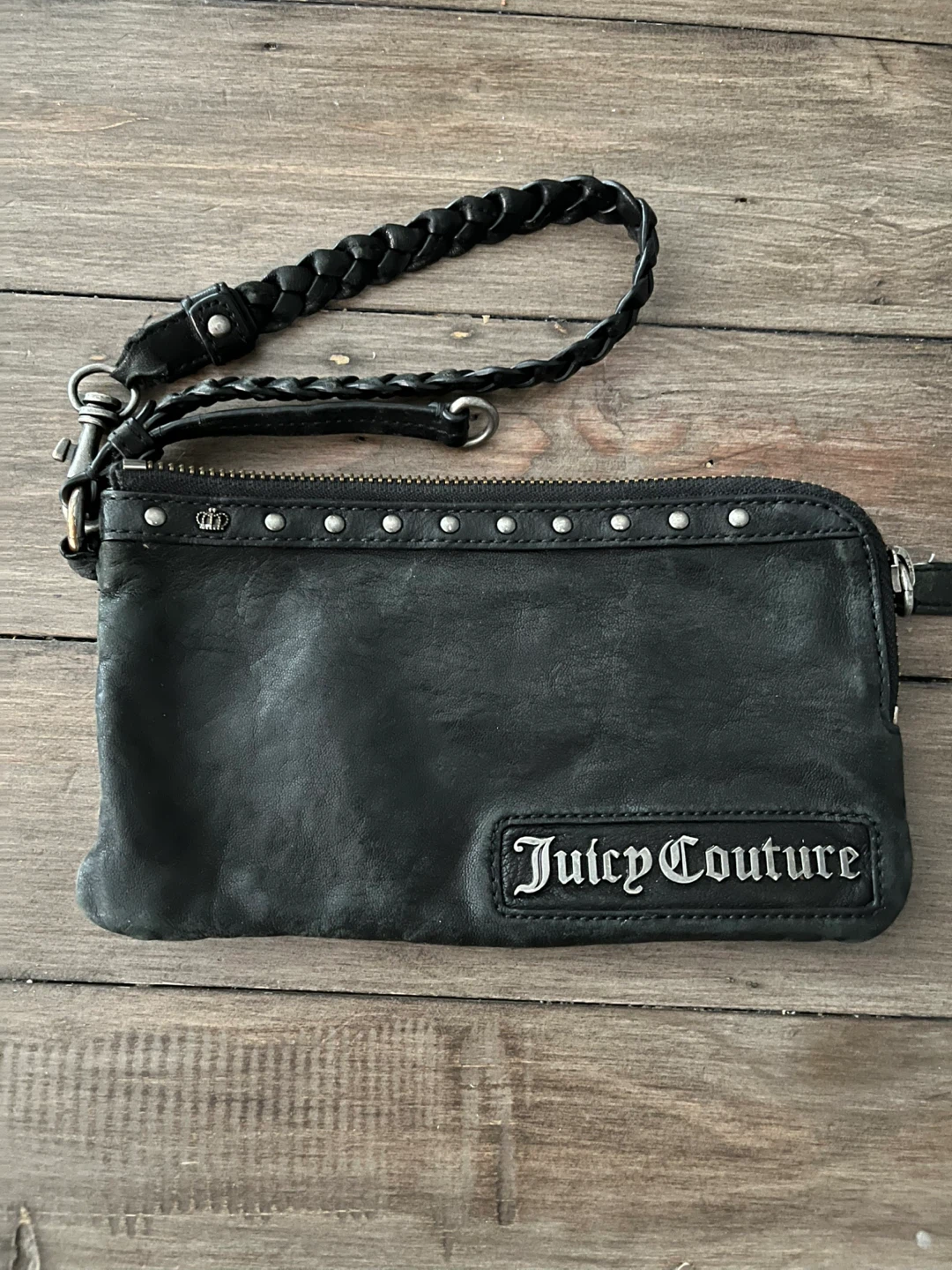Juicy Couture Black Leather Studded Wristlet