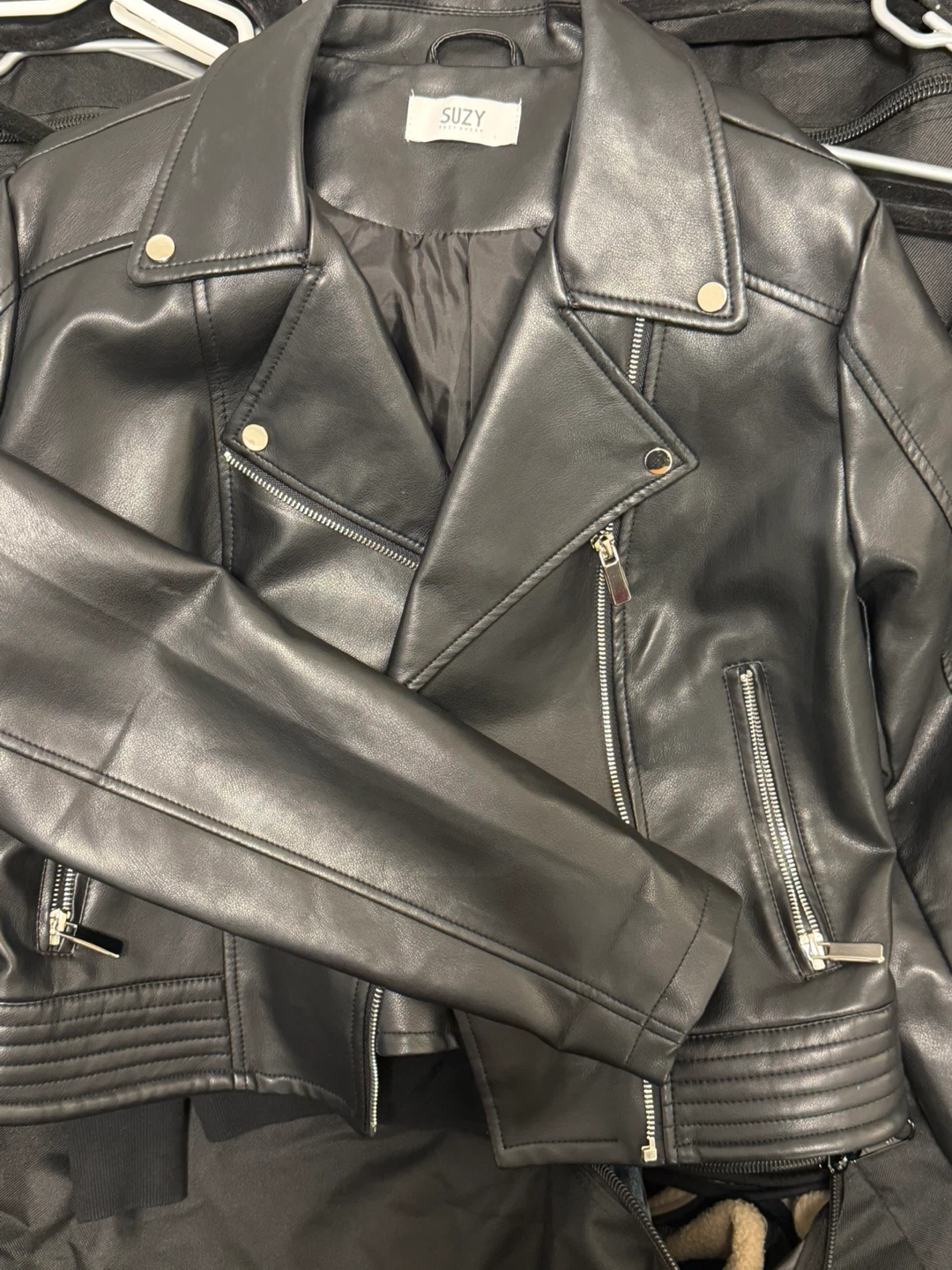 Suzy Shier Black Faux Leather Moto Jacket - photo 3