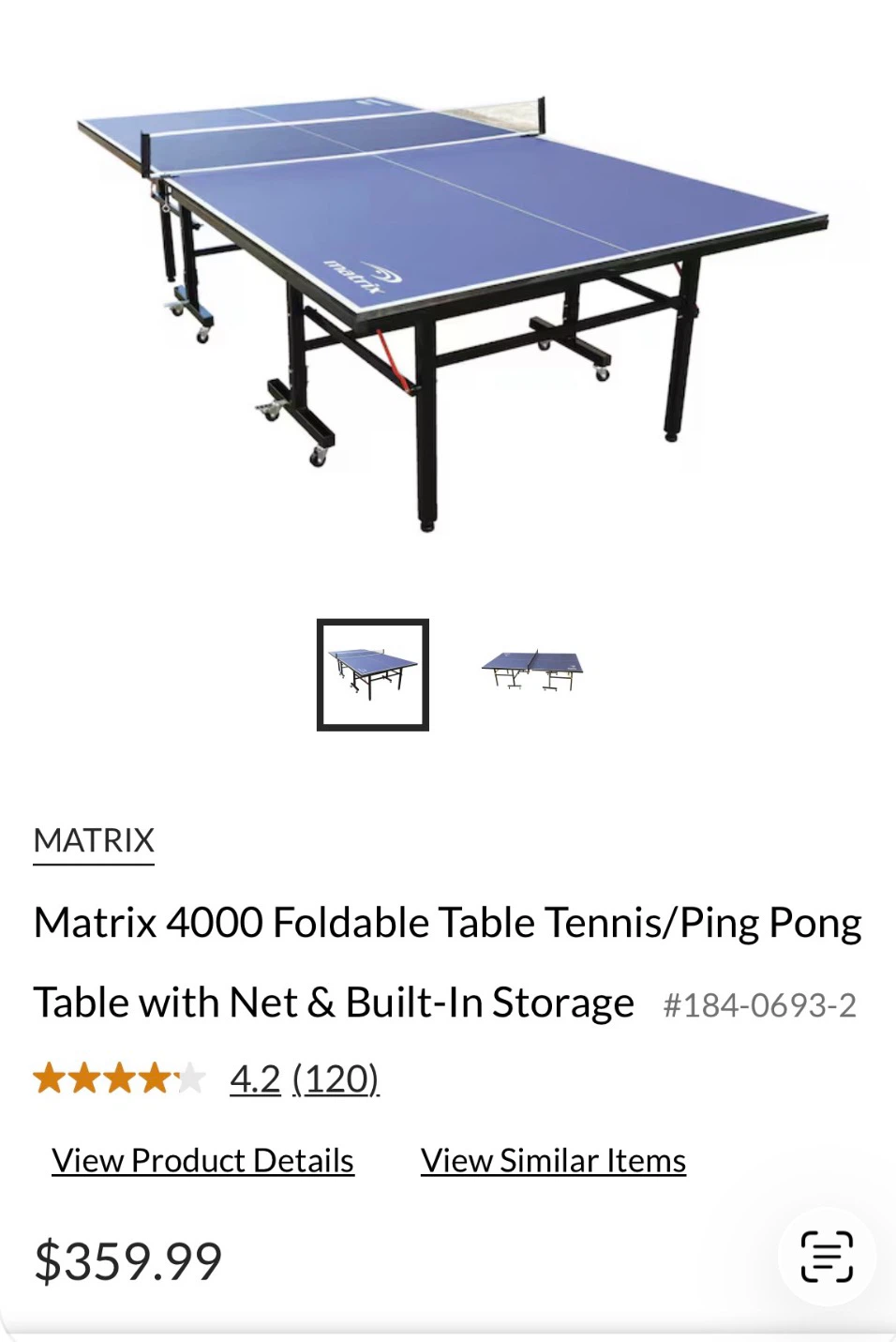Matrix 4000 Foldable Table Tennis/Ping Pong Table