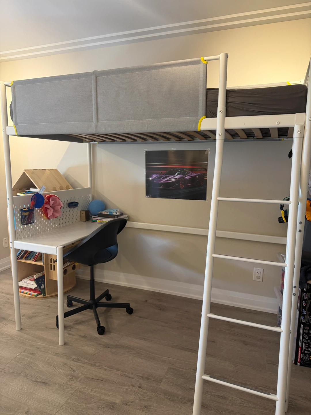 IKEA VITVAL Loft bed with chair & 6” memory foam mattress