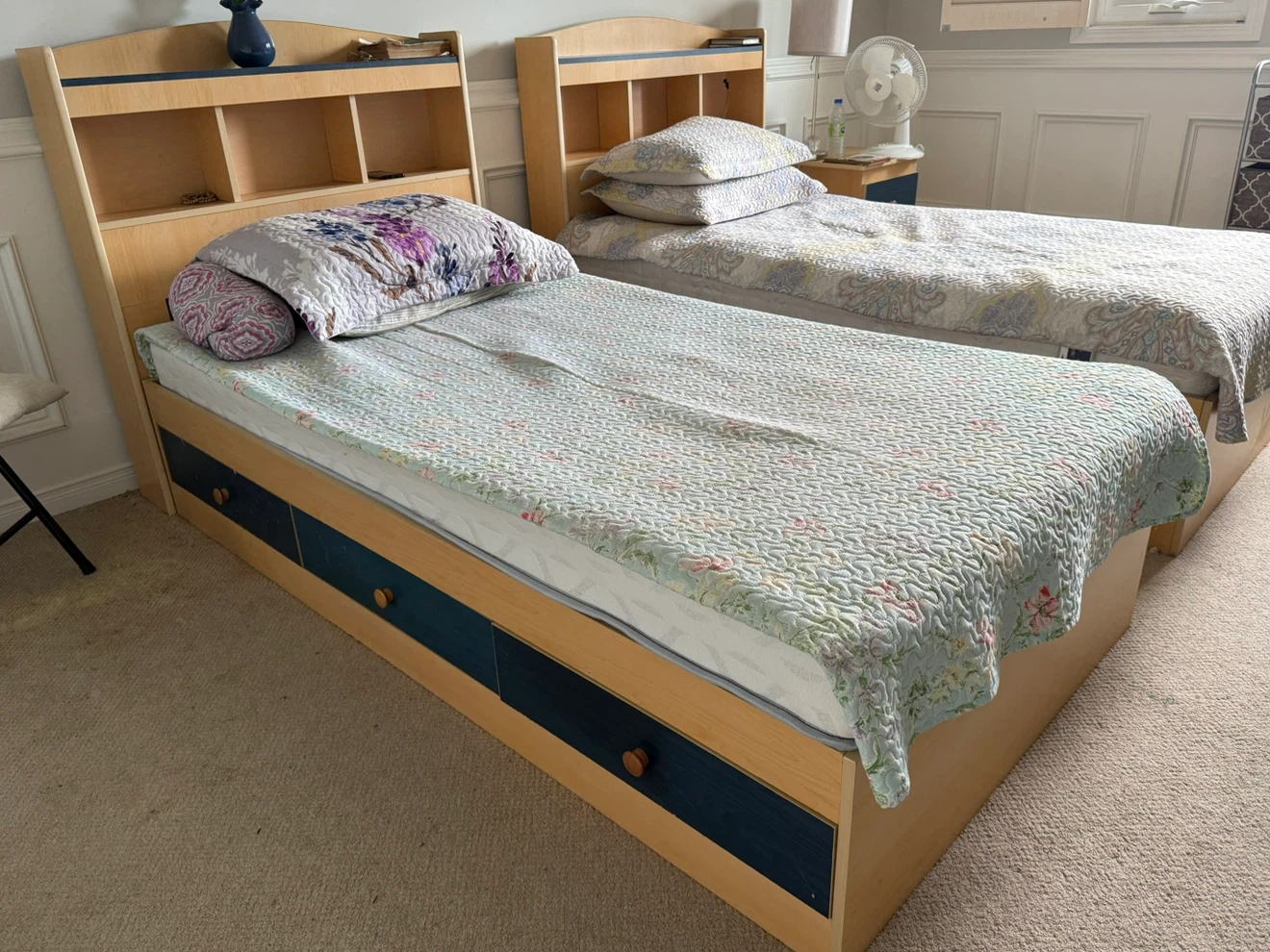 Twin Bed Frame with Storage Headboard and Drawers