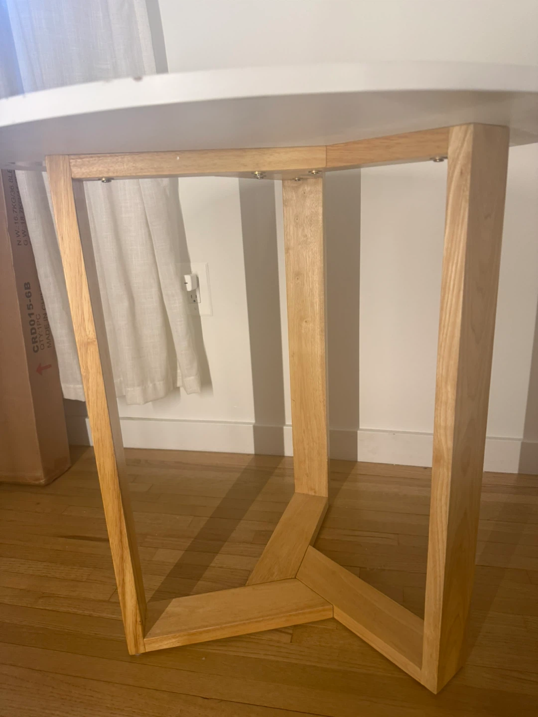 Round White Top Side Table with Wooden Base