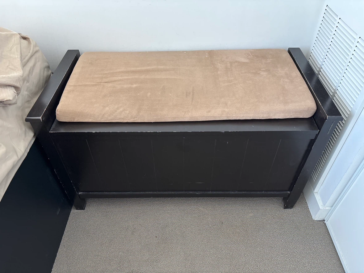 Dark Brown Storage Bench with Cushion