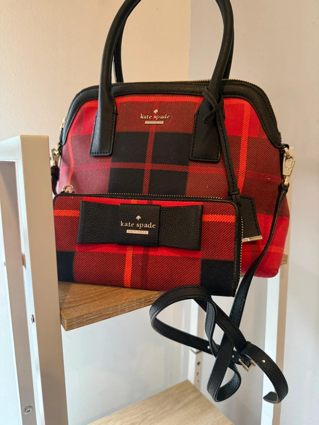 Kate Spade Plaid Dome Satchel & Wallet Set