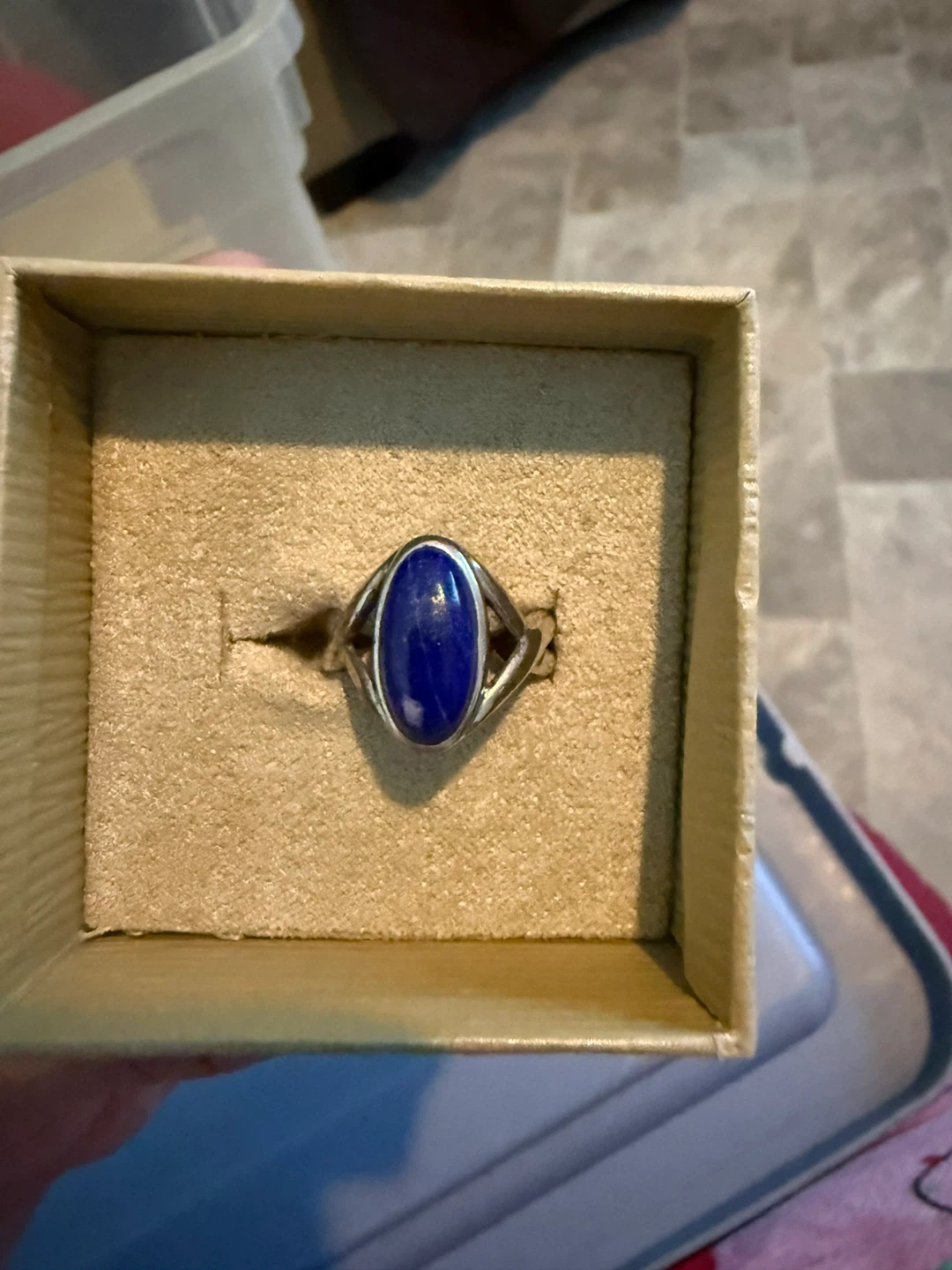 Silver Oval Lapis Lazuli Ring in Box - photo 2