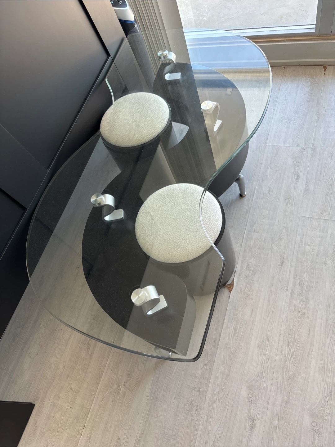 Modern S-Shaped Coffee Table with Glass Top
