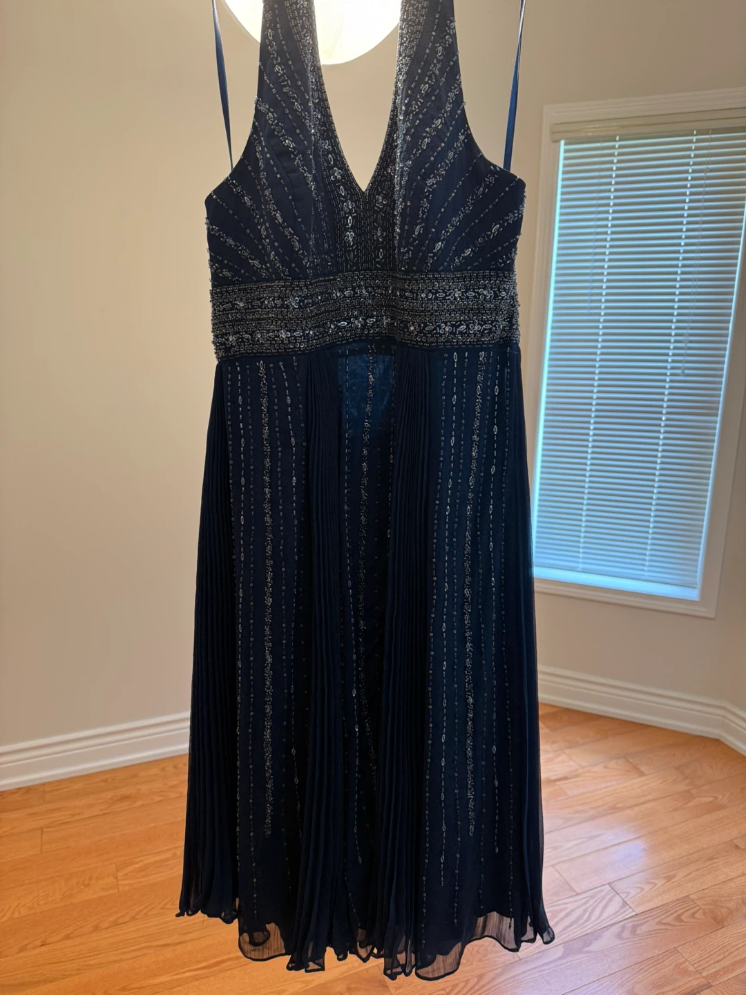 Navy Beaded Halter Neck Dress