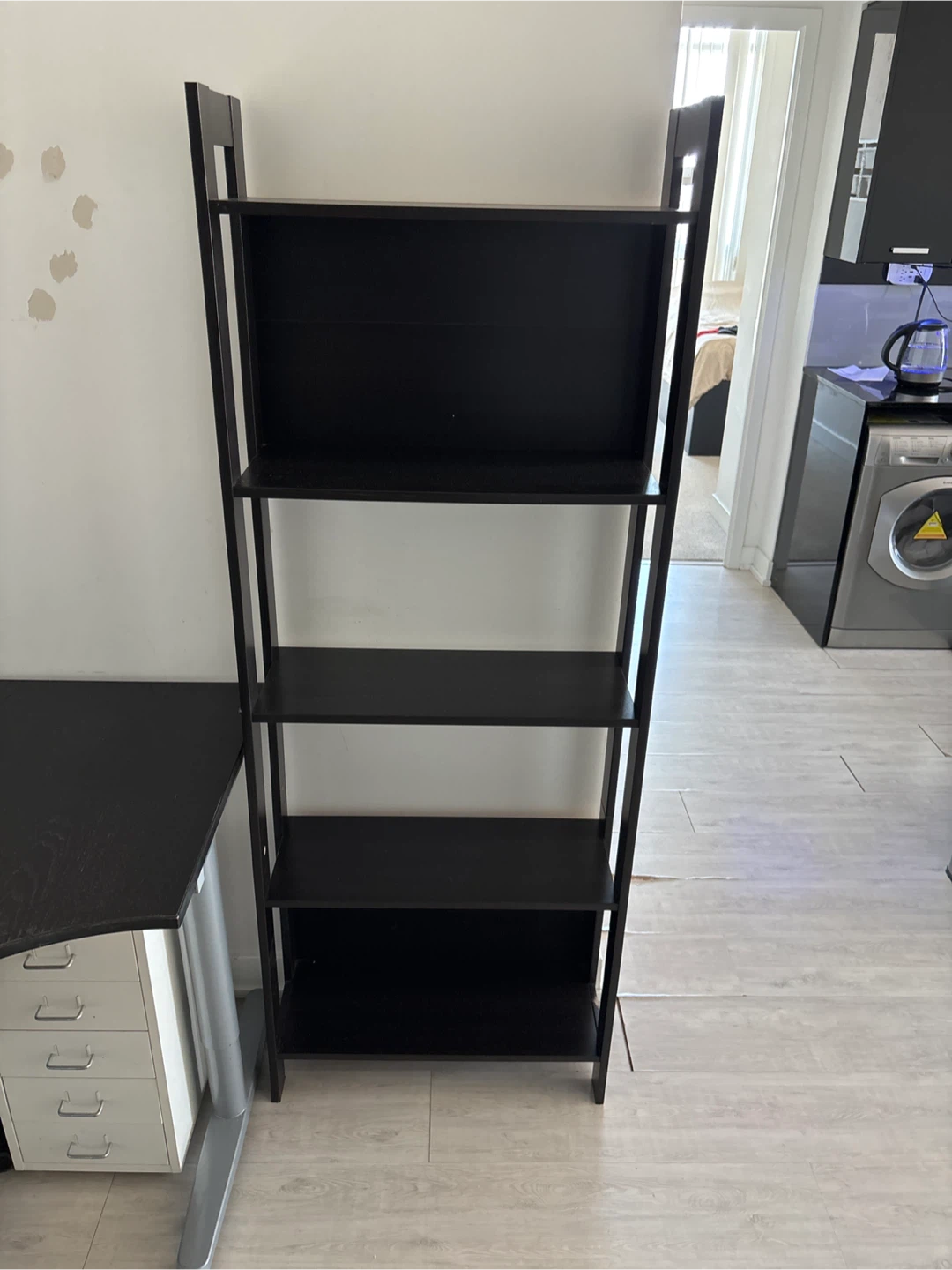 Black 4-Tier Leaning Bookshelf
