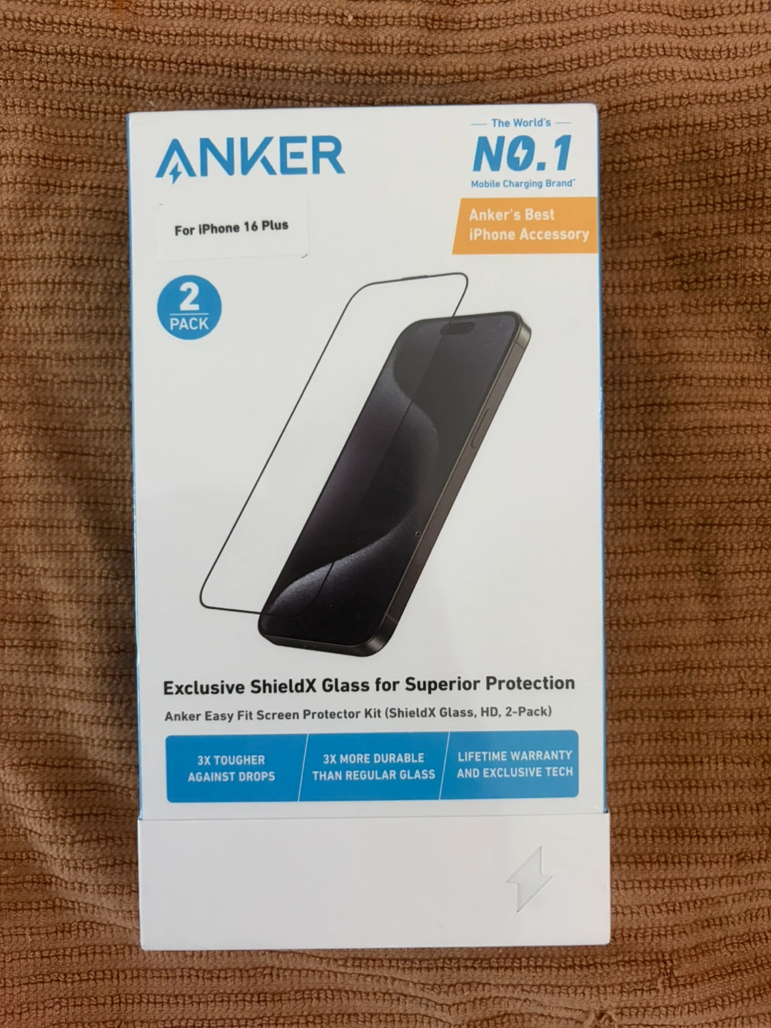 Anker ShieldX Glass Screen Protector 2-Pack for iPhone 16 Plus