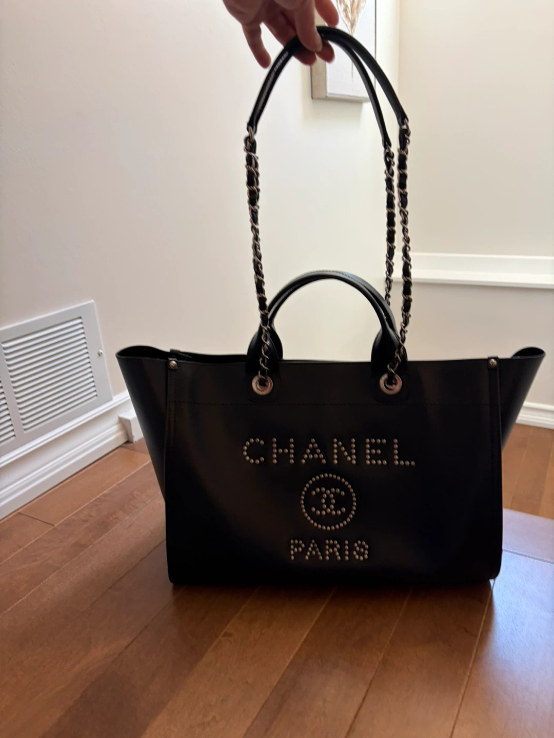 Chanel Black Leather Studded Tote Bag - photo 2