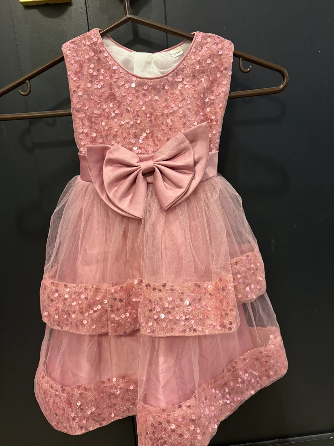 Pink Sequin Party Dress with Bow