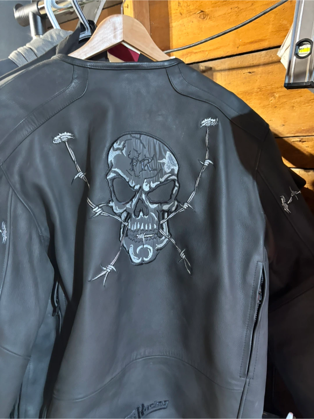First Racing Leather Motorcycle Jacket XL Skull Design