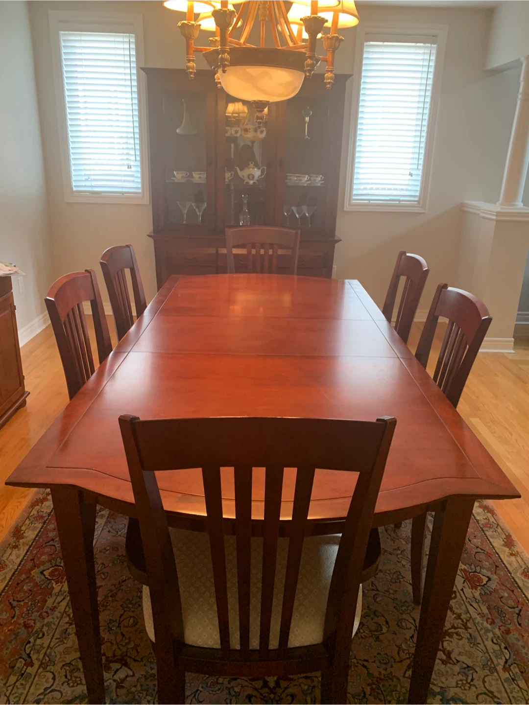 Wooden Dining Table and Chairs Set with Hutch