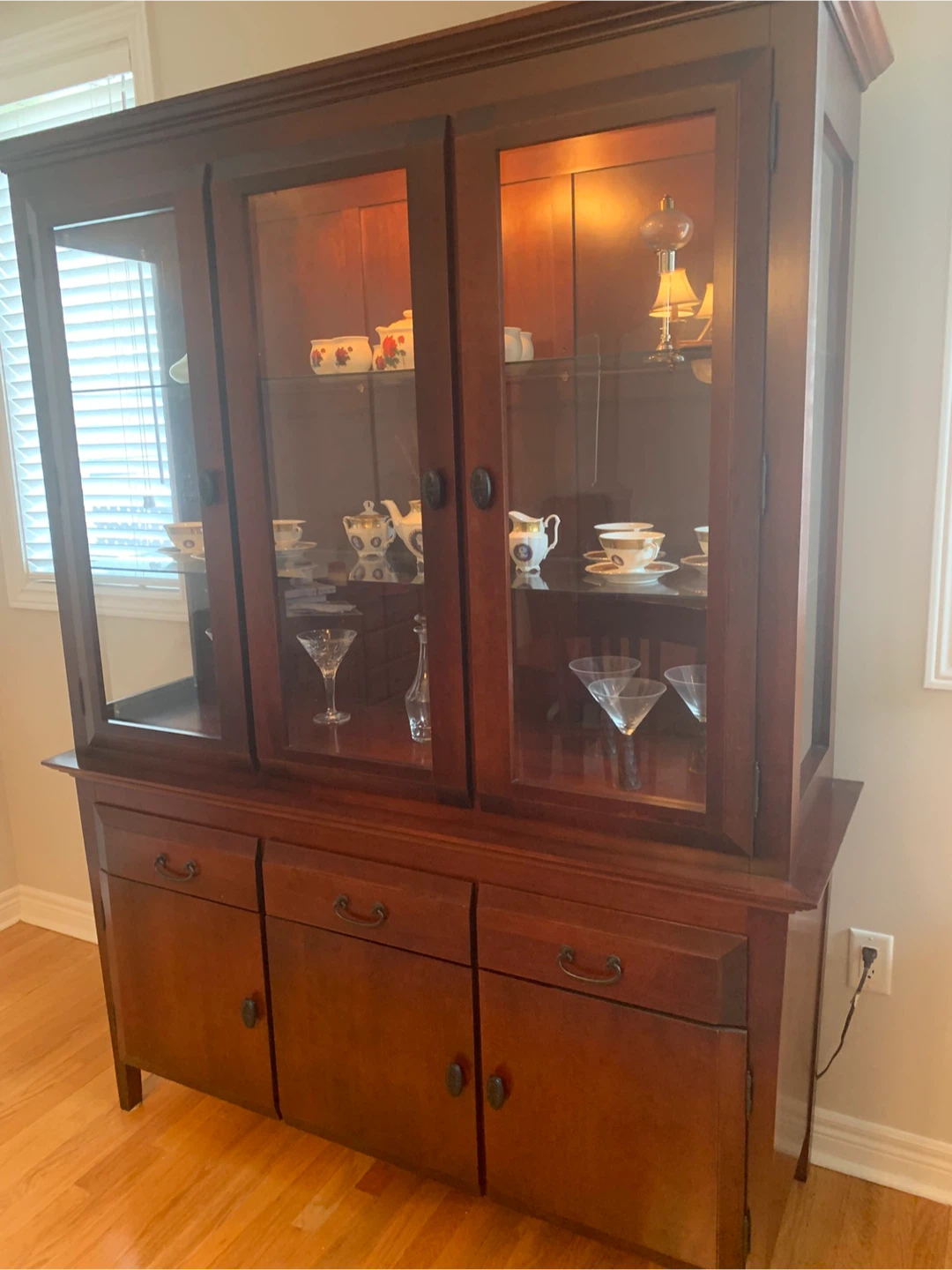 Wooden Dining Table and Chairs Set with Hutch - photo 3