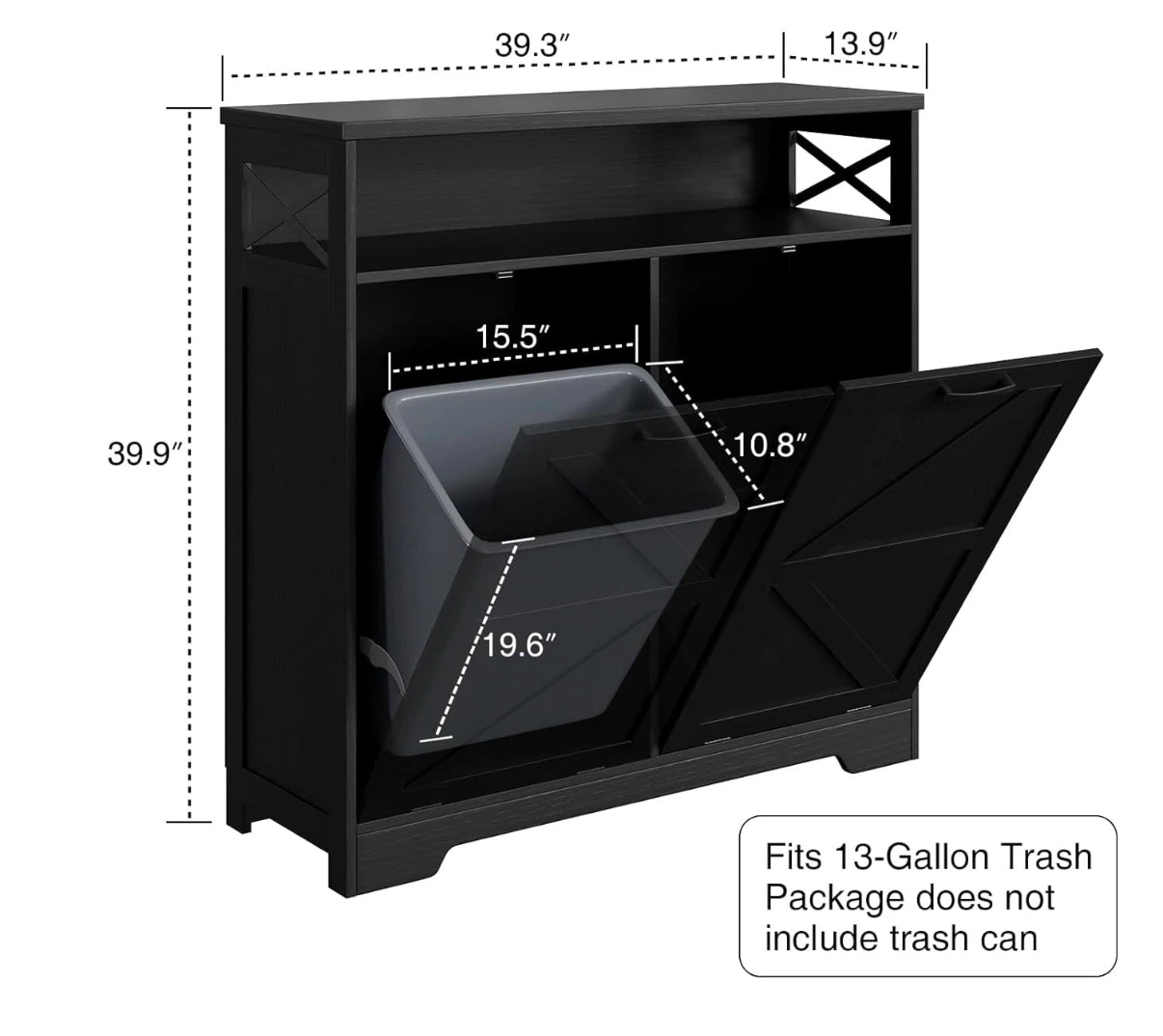 Black Double Door Trash Bin Cabinet