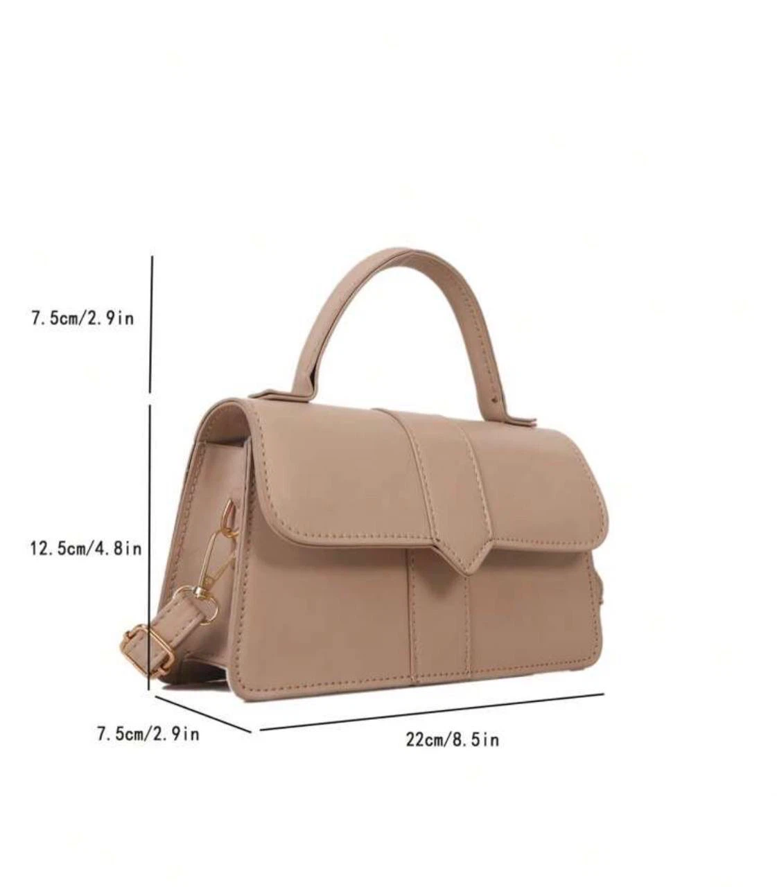 Beige minimalist top handle flap square bag - photo 3