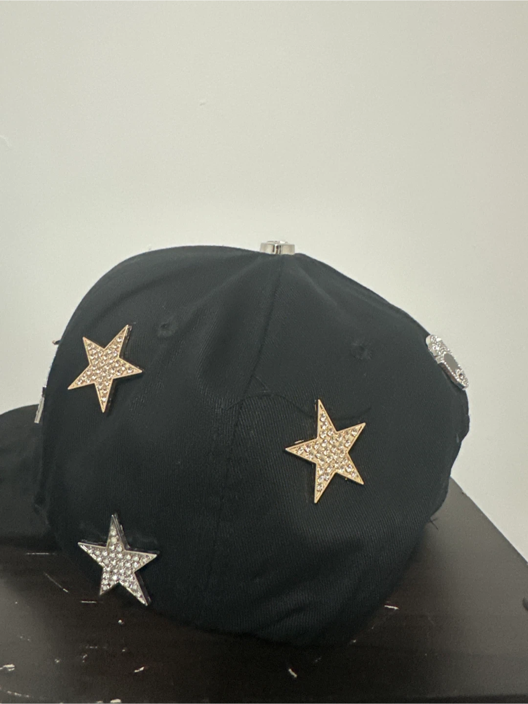 Black Baseball Cap with Rhinestone Star Embellishments - photo 2