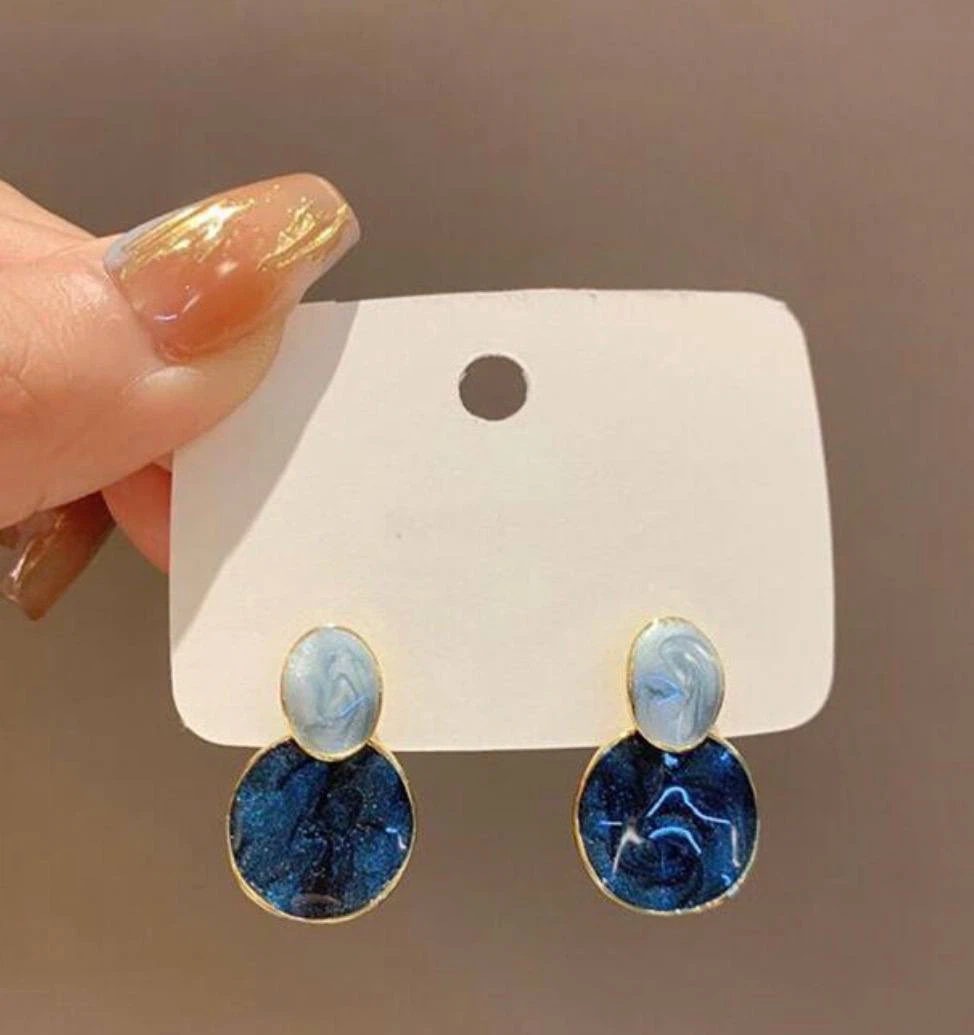 Blue marble drop earrings