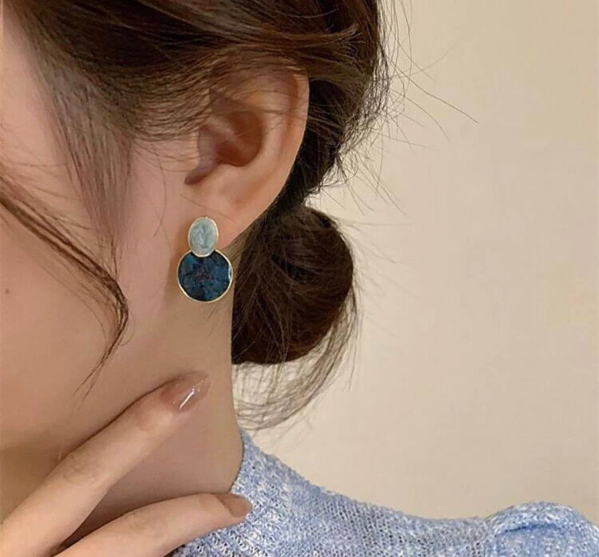 Blue marble drop earrings - photo 5