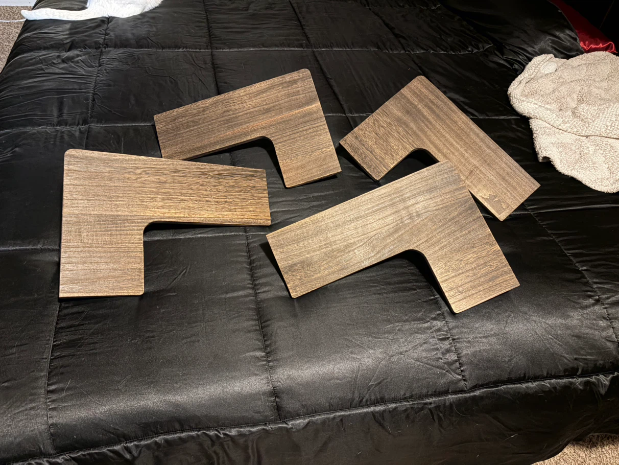 Set of 4 Brown Paulownia Wood Corner Wall Shelves