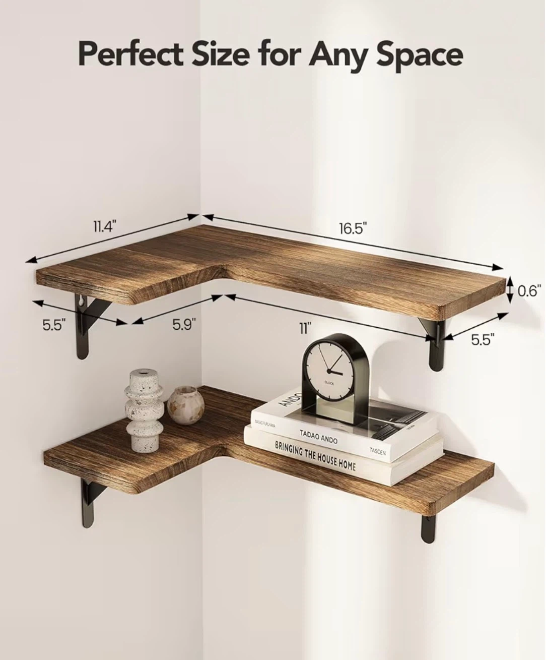 Set of 4 Brown Paulownia Wood Corner Wall Shelves - photo 2