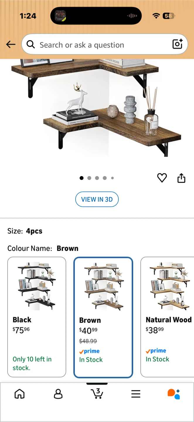 Set of 4 Brown Paulownia Wood Corner Wall Shelves - photo 4