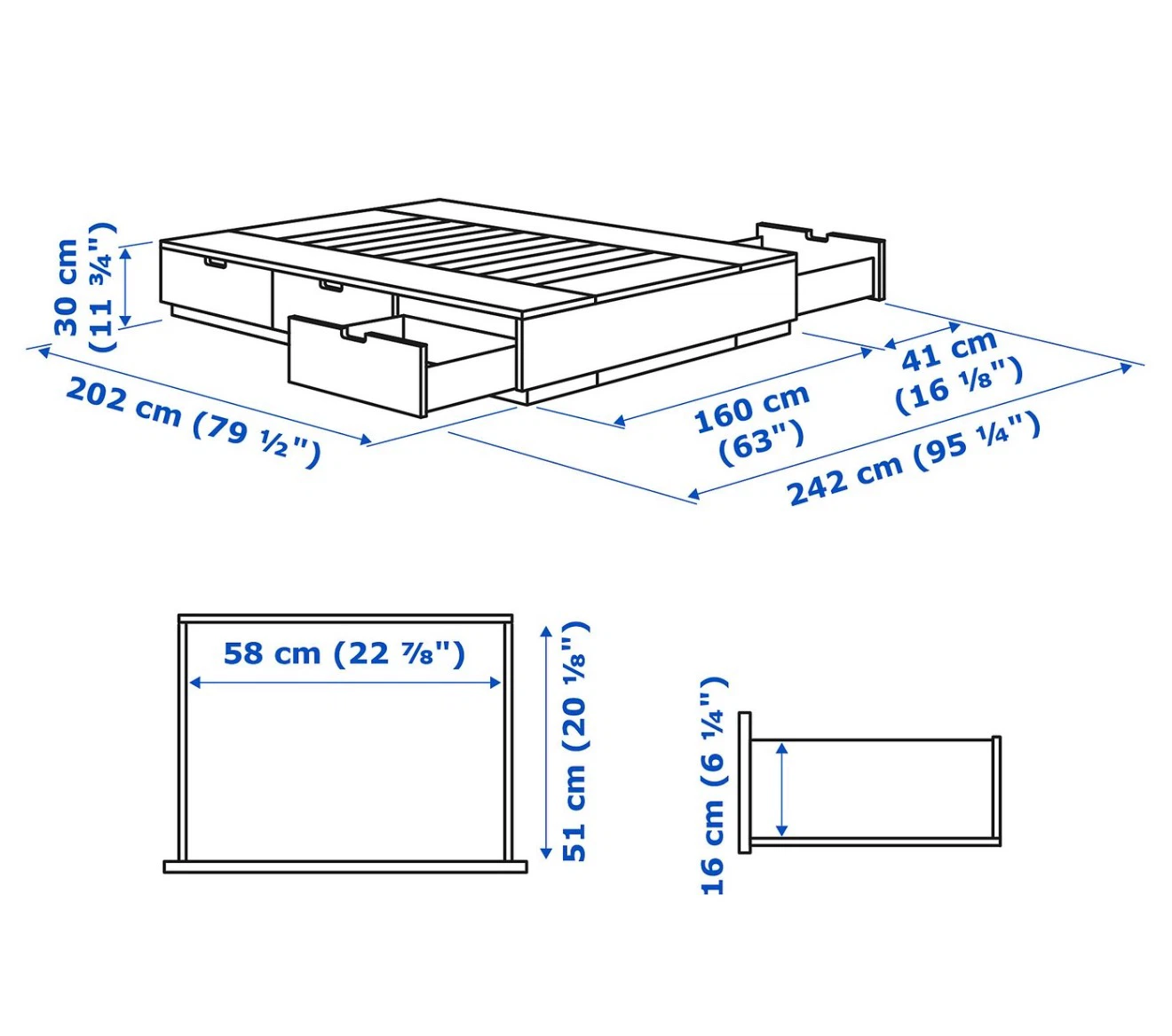 IKEA NORDLI Queen Bed Frame with 6 Storage Drawers – Black