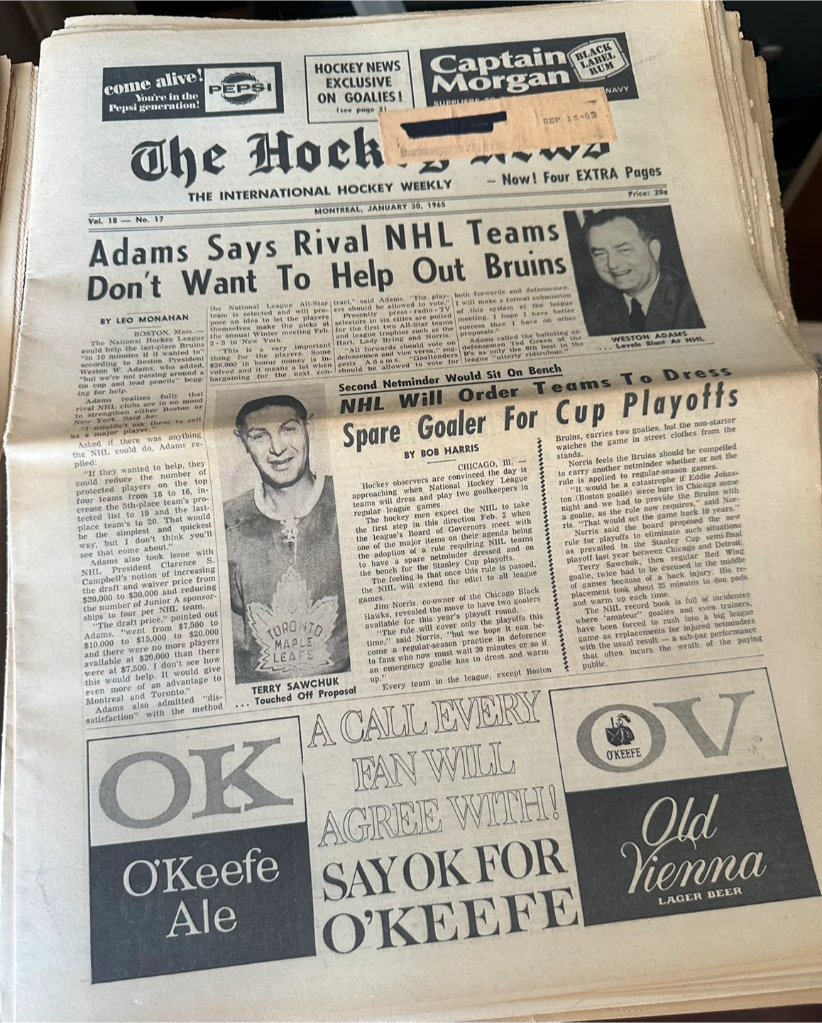 Large Vintage Collection of 1960’s, The Hockey News Newspapers - photo 5