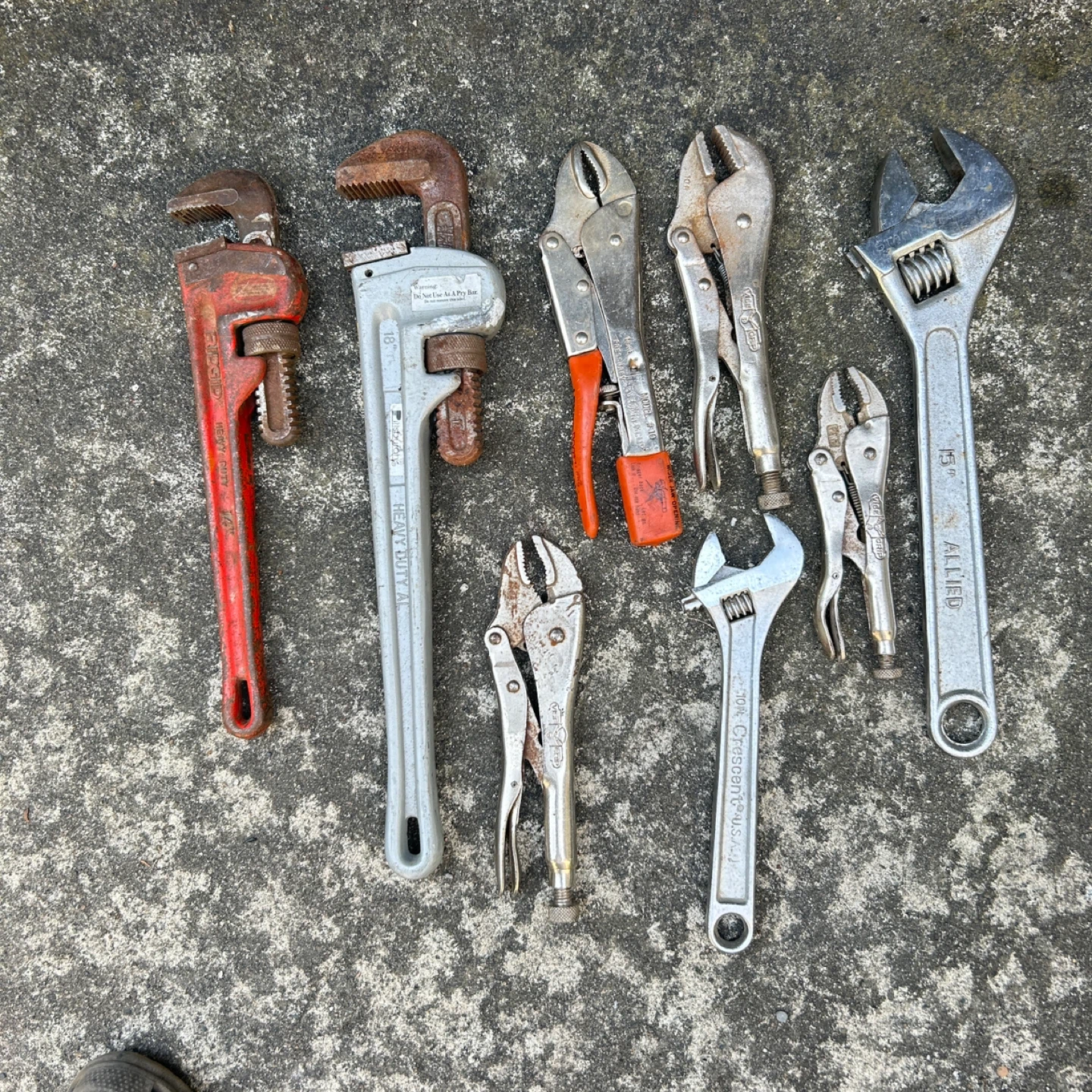 Assorted Pipe Wrenches and Pliers Set