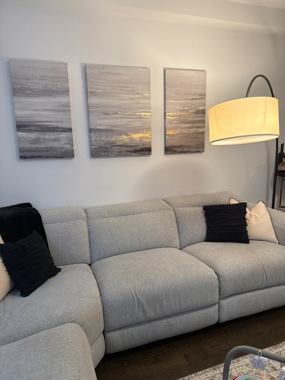 Abstract Gray Black White Gold Modern Contemporary Wall Art