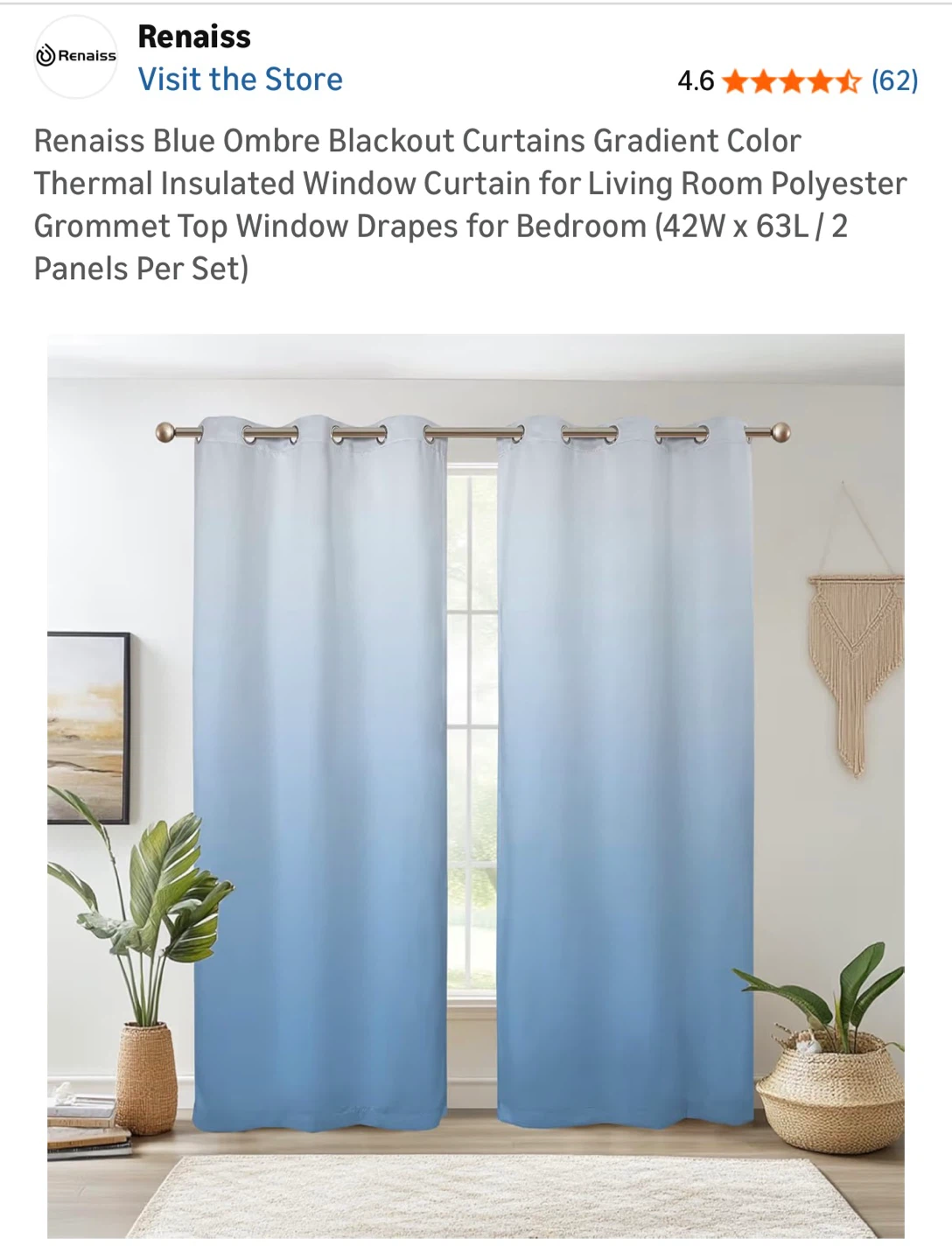 Renaiss Ombre Blue Blackout Curtains - 2 Panels