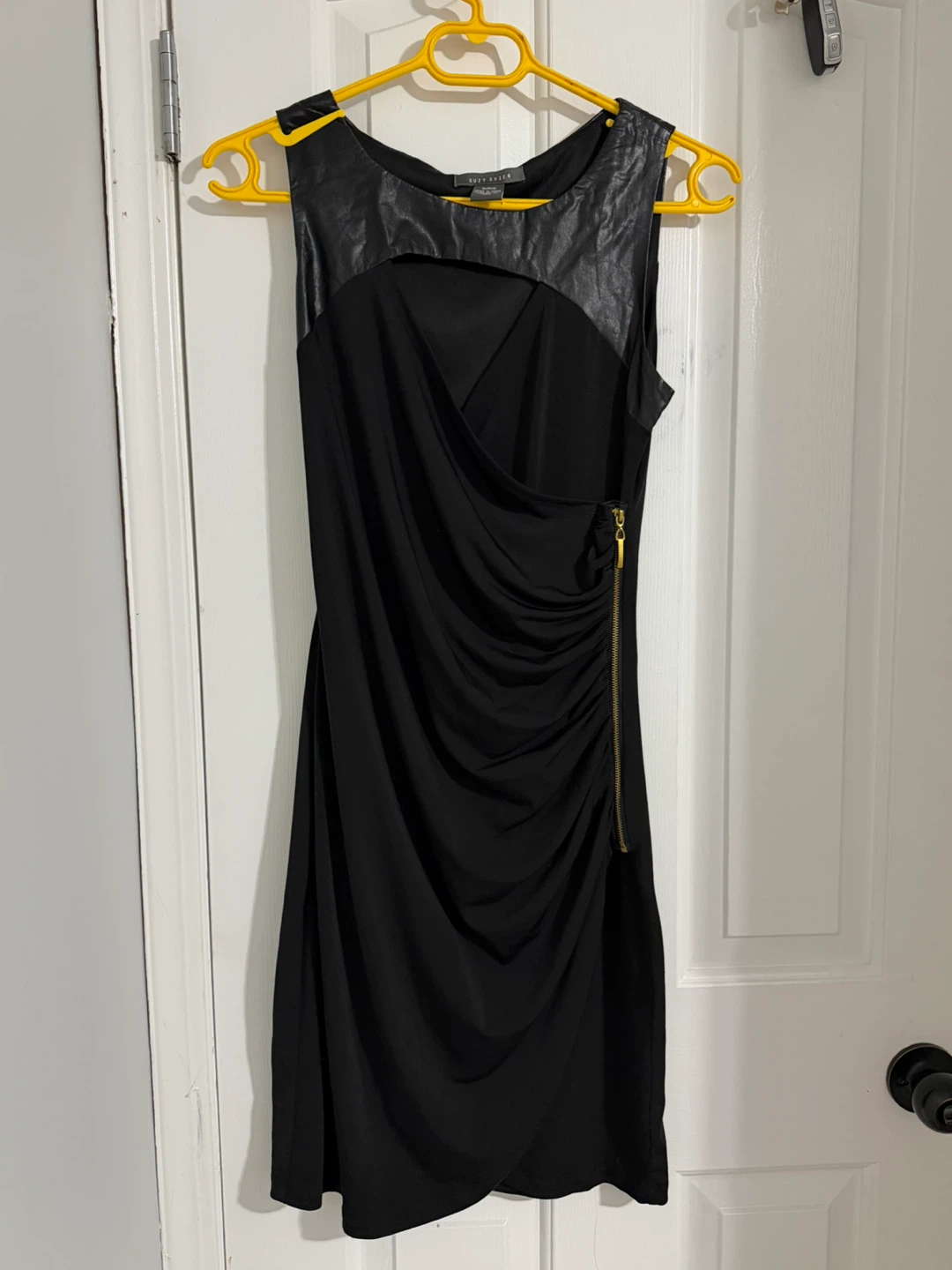Black Faux Leather Detail Dress