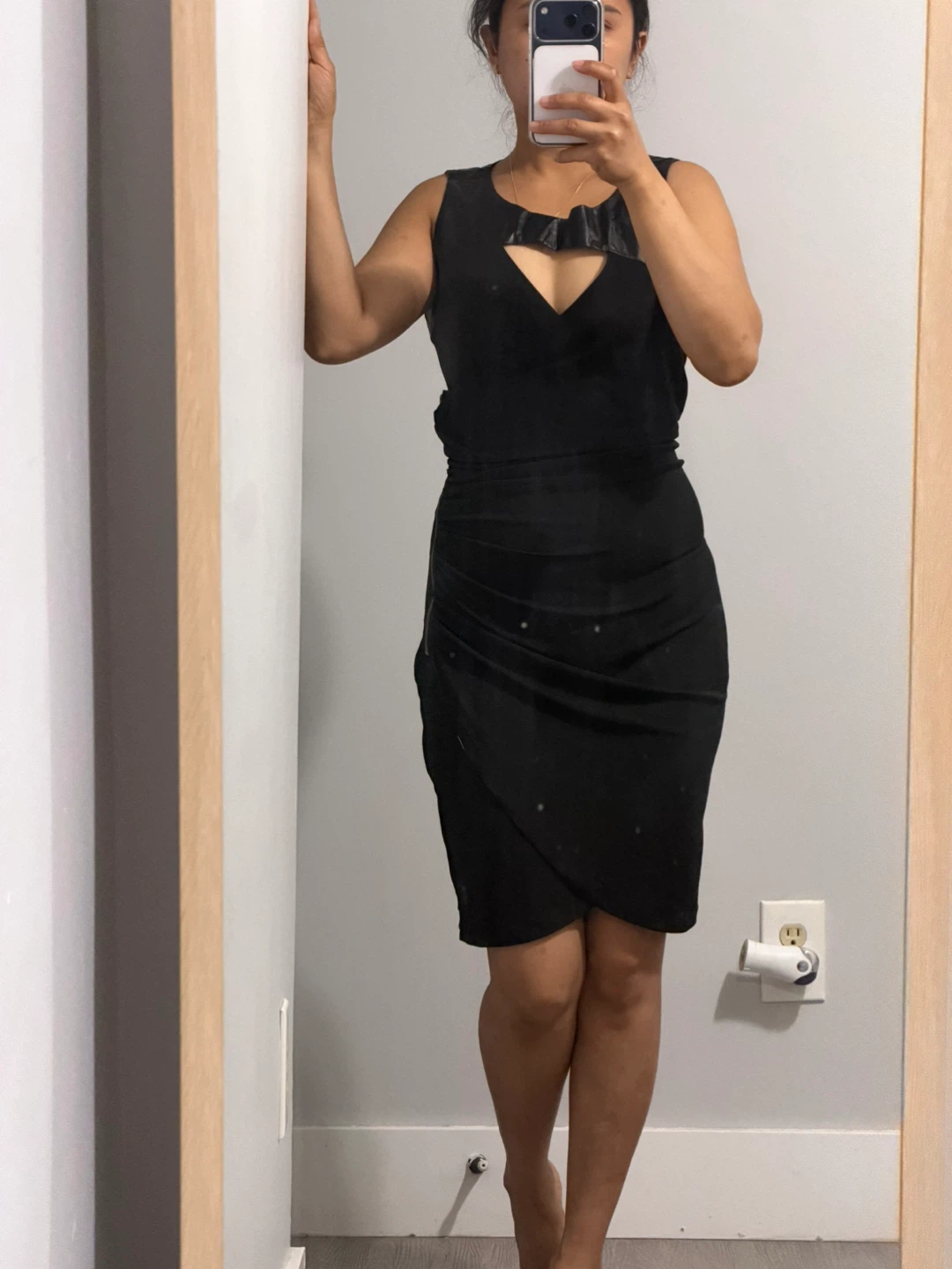 Black Faux Leather Detail Dress - photo 3
