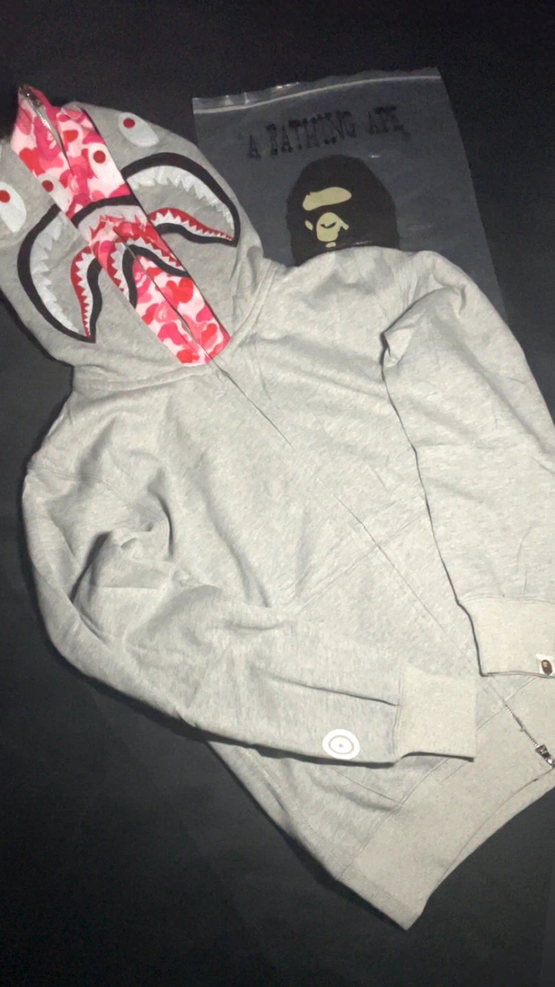 A Bathing Ape Full Zip Hoodie Grey Camo Shark Face MCM Design - photo 2