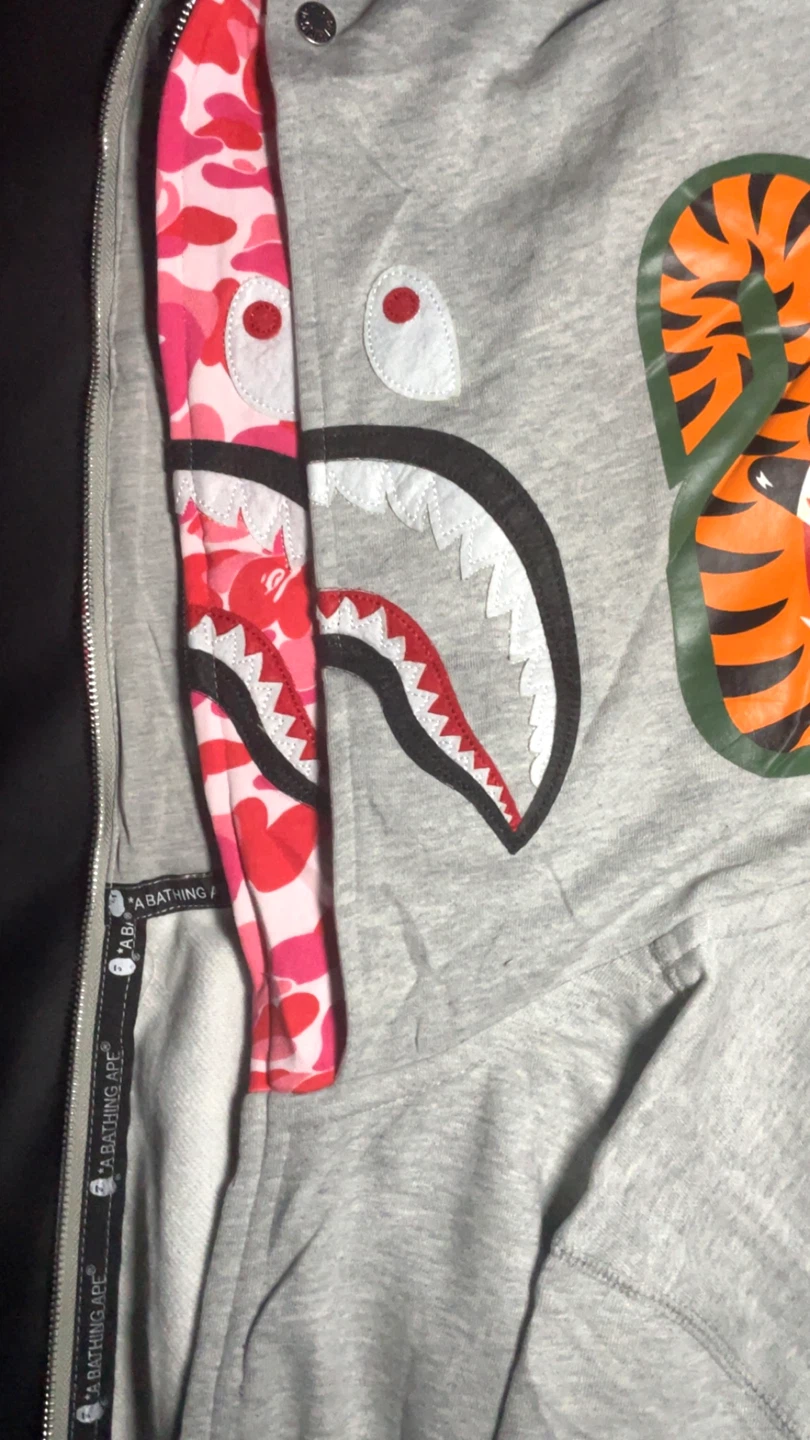 A Bathing Ape Full Zip Hoodie Grey Camo Shark Face MCM Design - photo 4