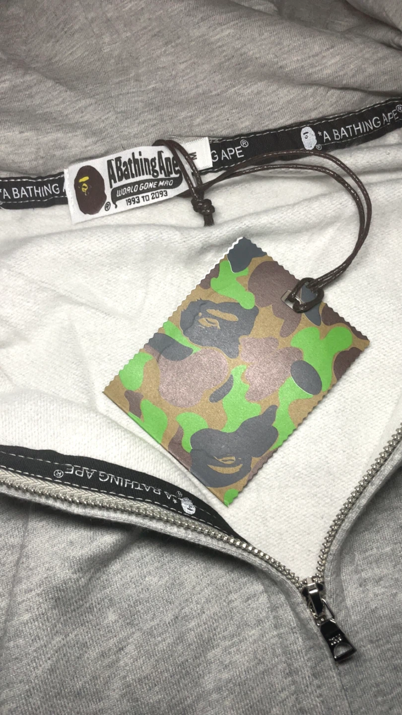 A Bathing Ape Full Zip Hoodie Grey Camo Shark Face MCM Design - photo 5