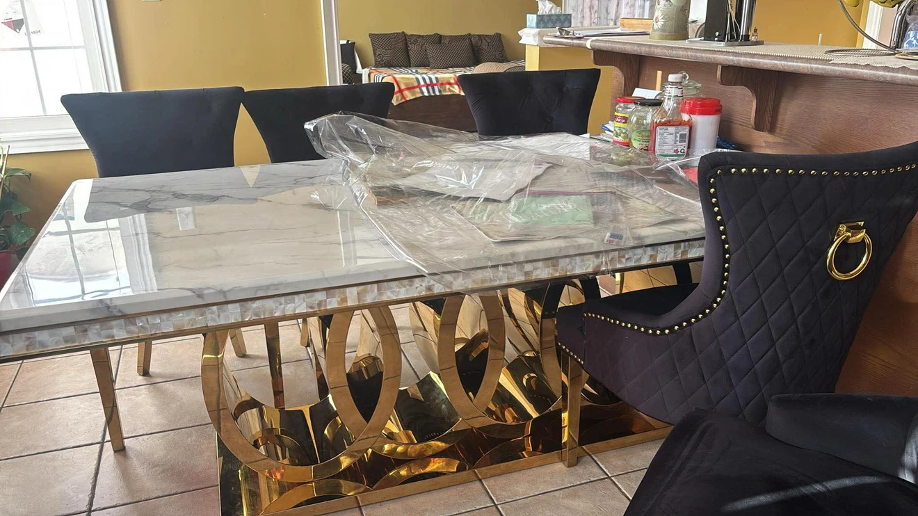 Marble top dining table with 6 chairs
