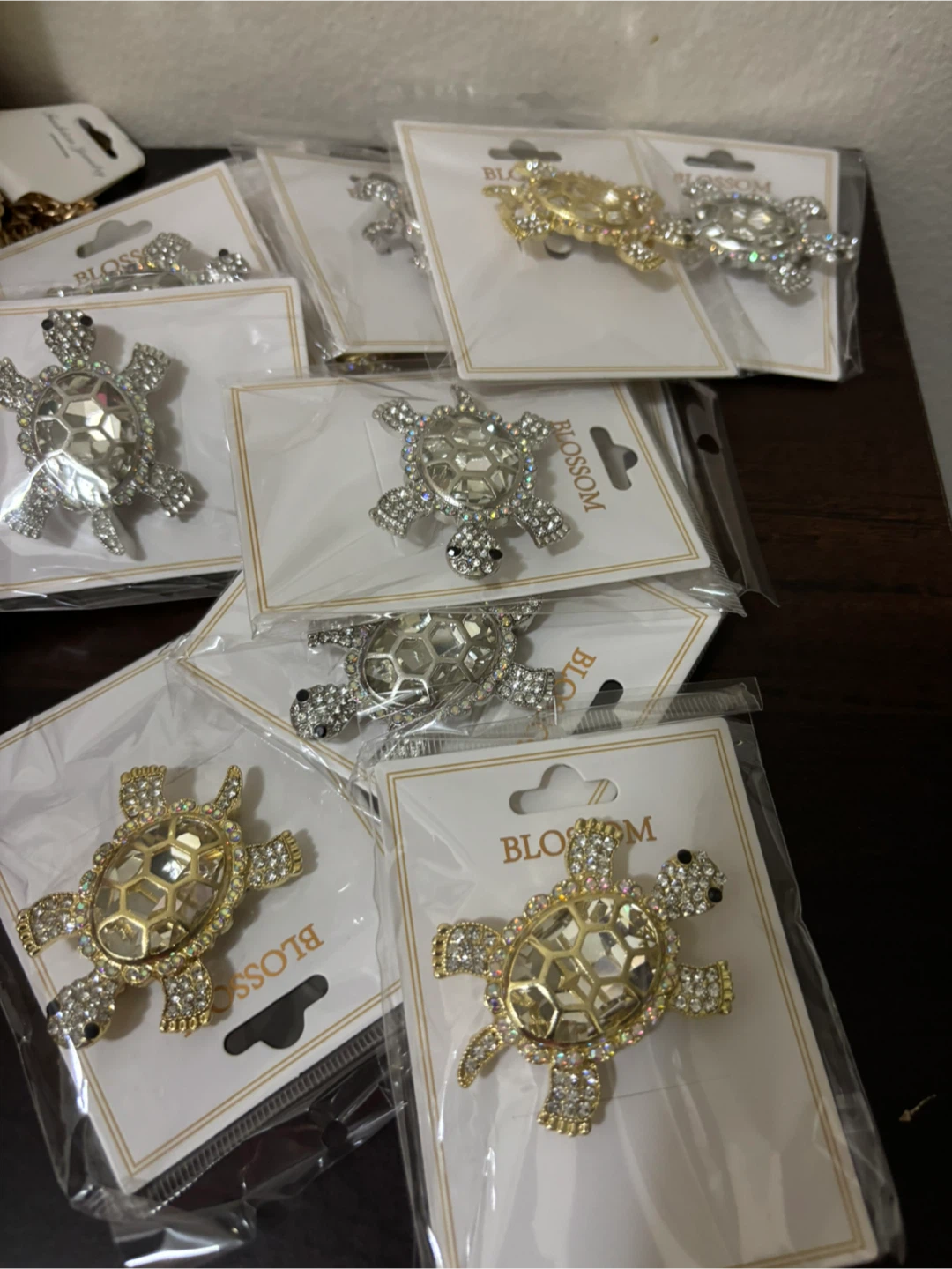 NEW-LOT of 11 Blossom Rhinestone Turtle Brooch