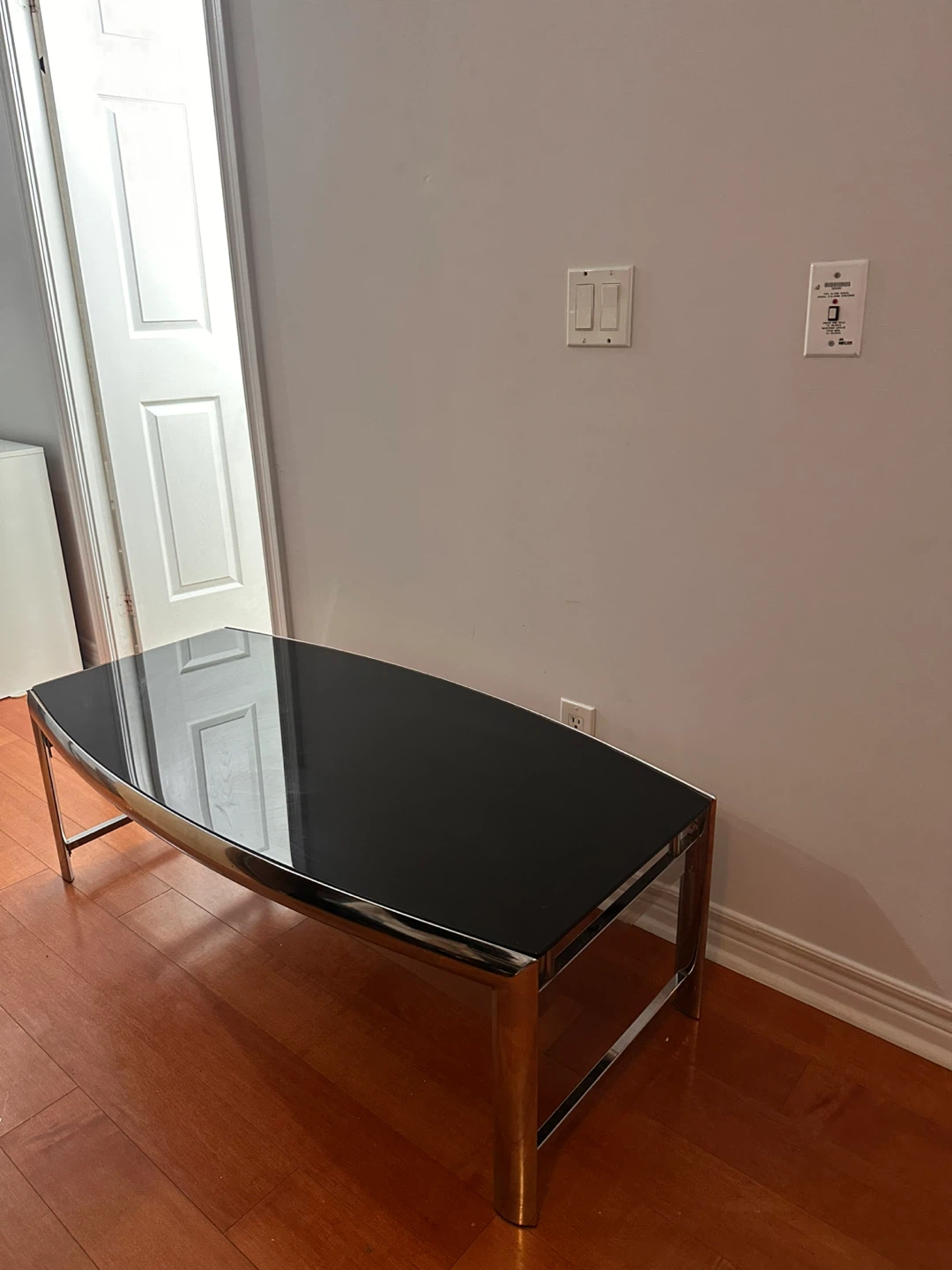 Black Glass Top Coffee Table with Chrome Frame