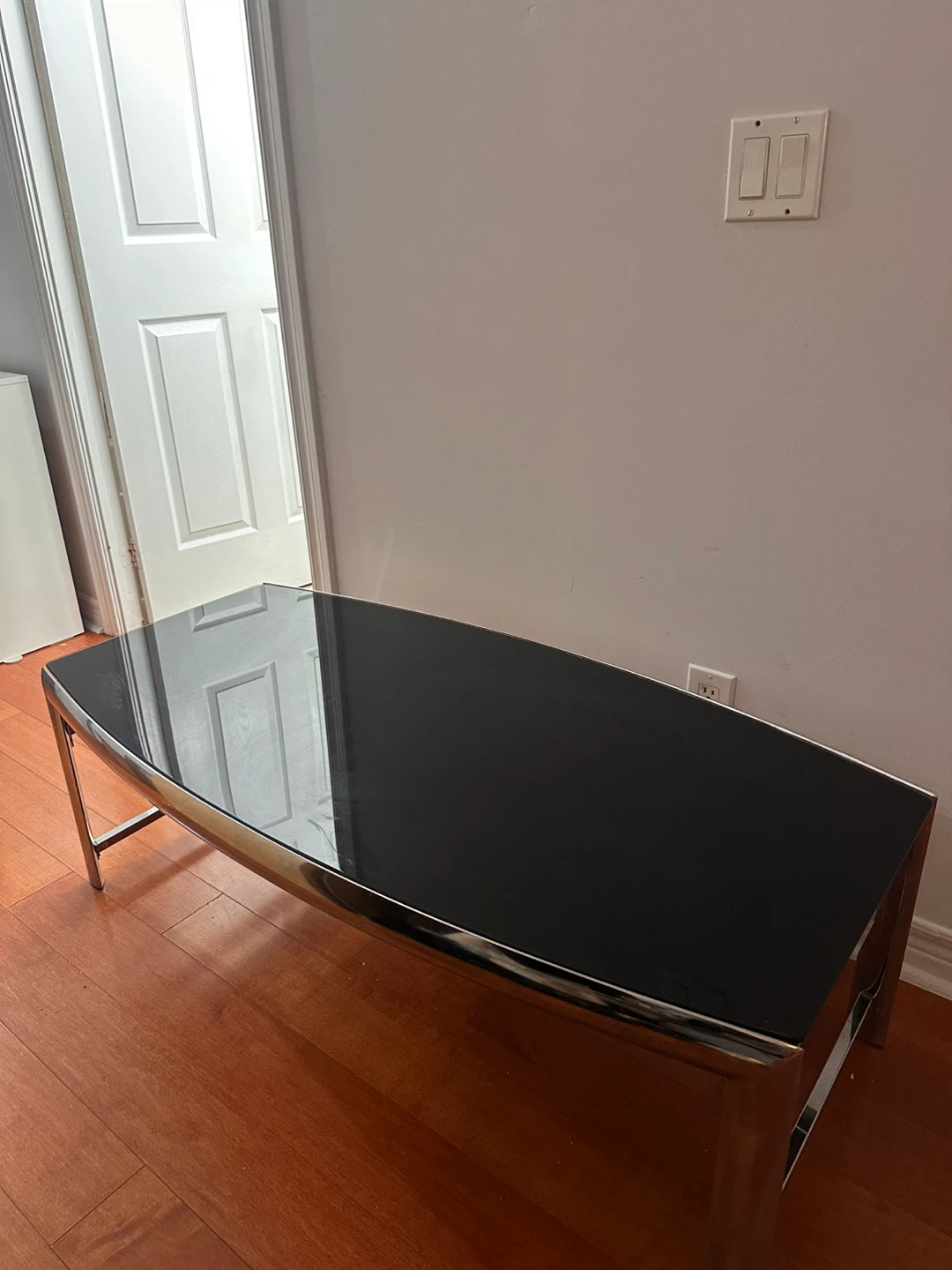 Black Glass Top Coffee Table with Chrome Frame - photo 2