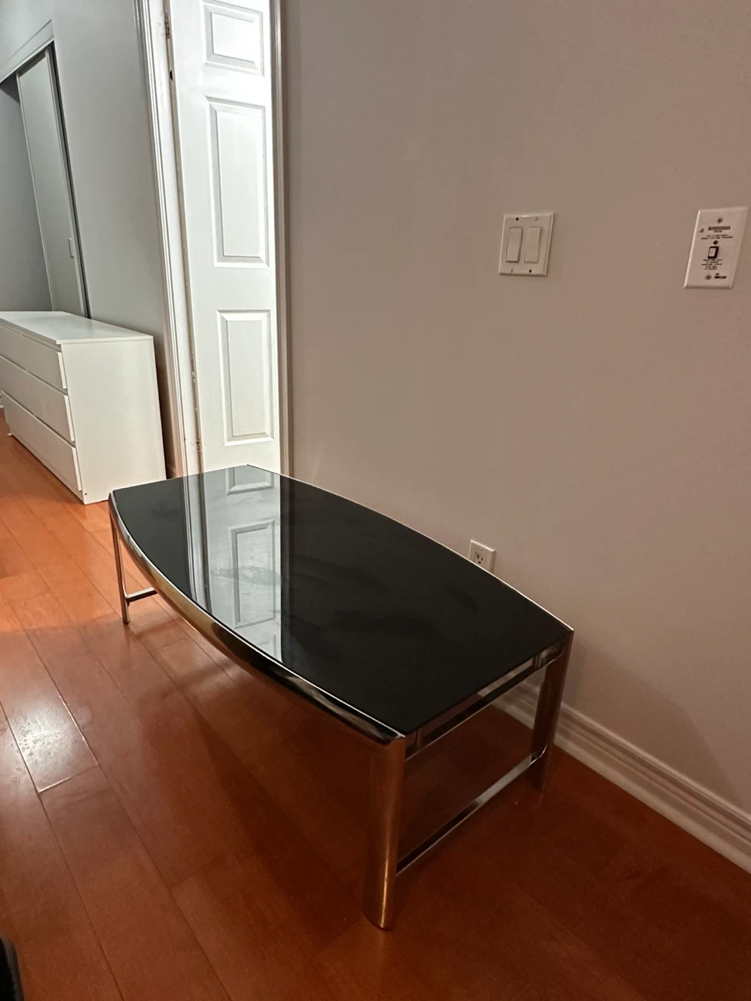 Black Glass Top Coffee Table with Chrome Frame - photo 3