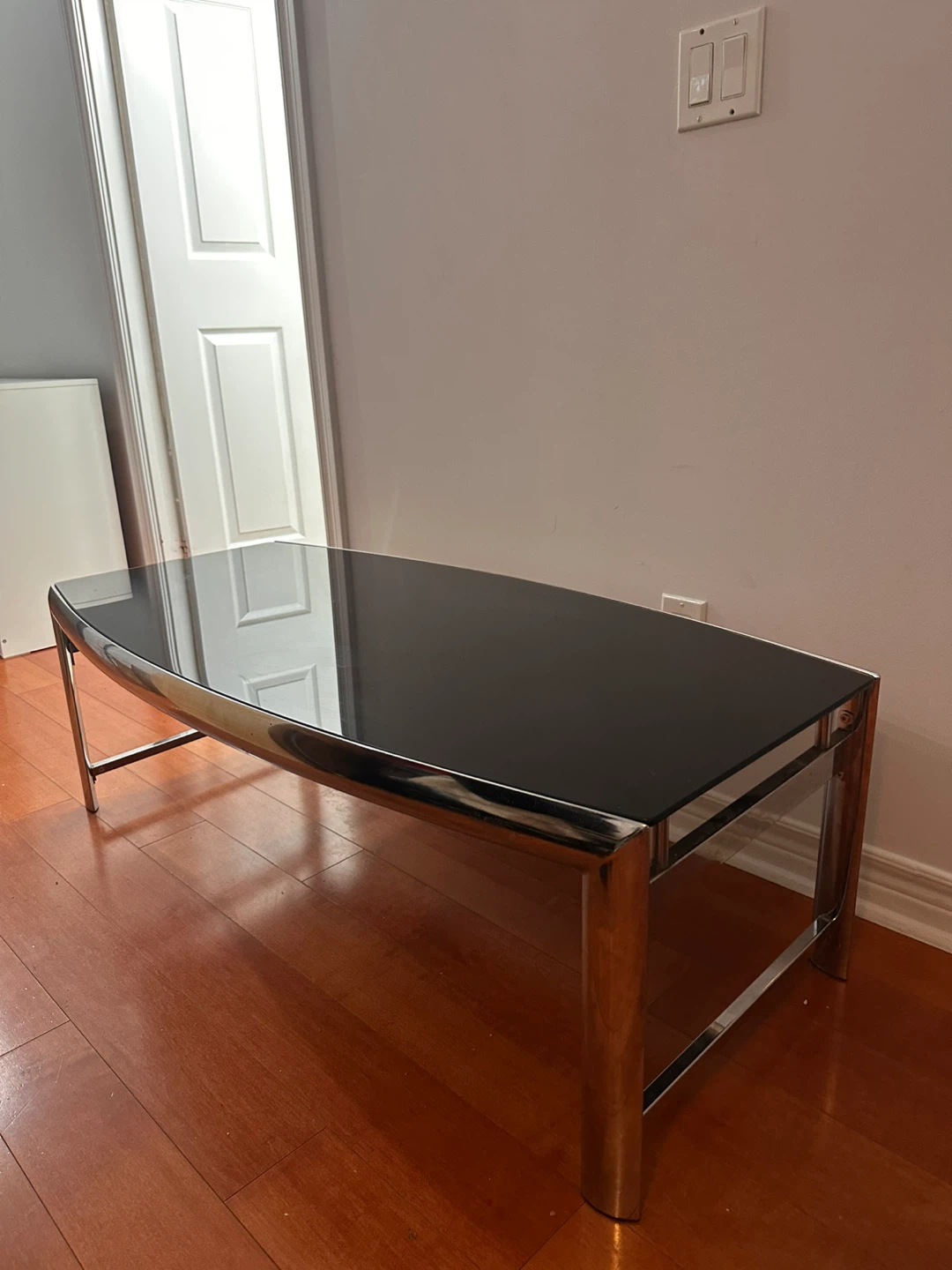 Black Glass Top Coffee Table with Chrome Frame - photo 4