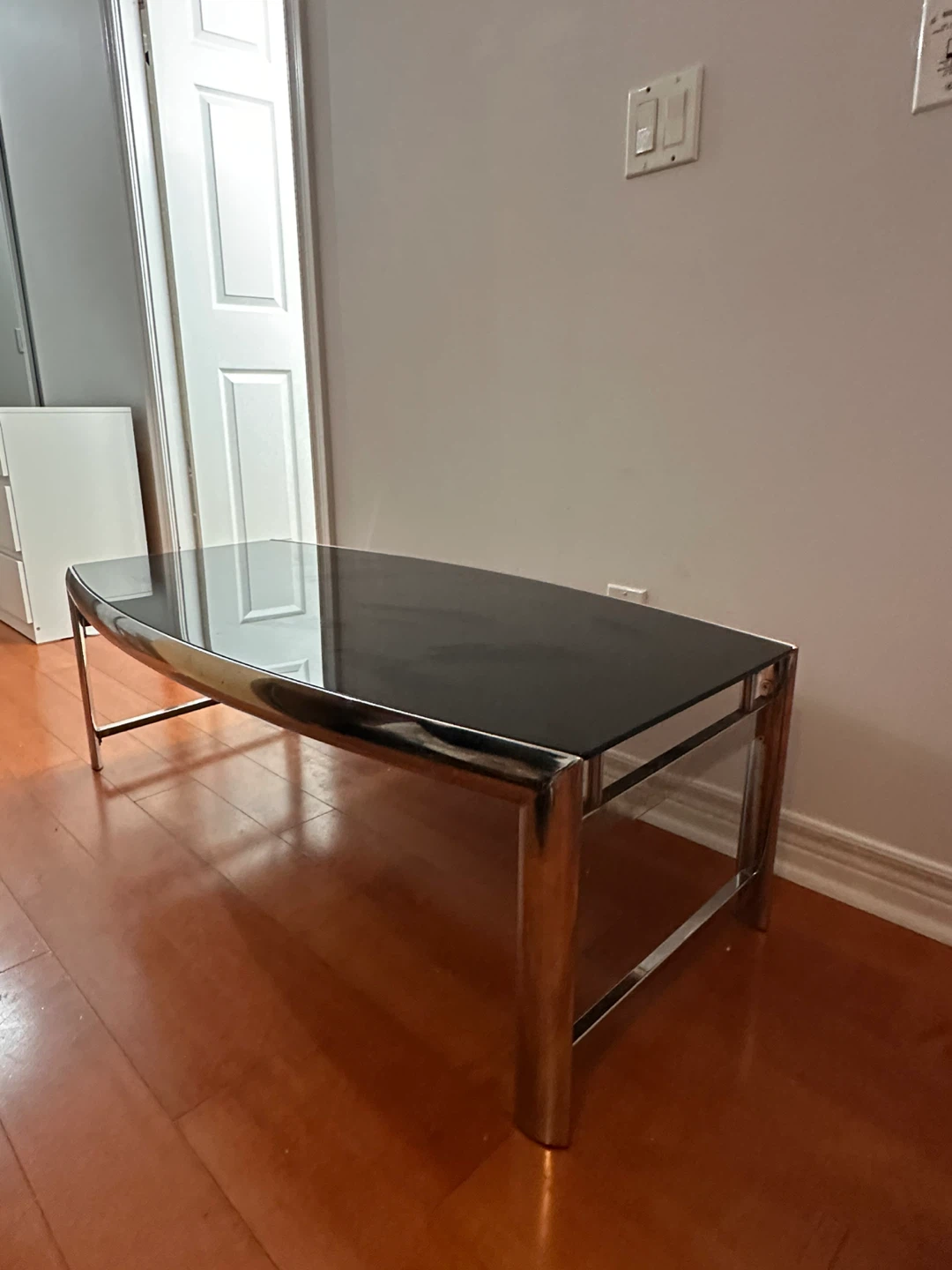 Black Glass Top Coffee Table with Chrome Frame - photo 5