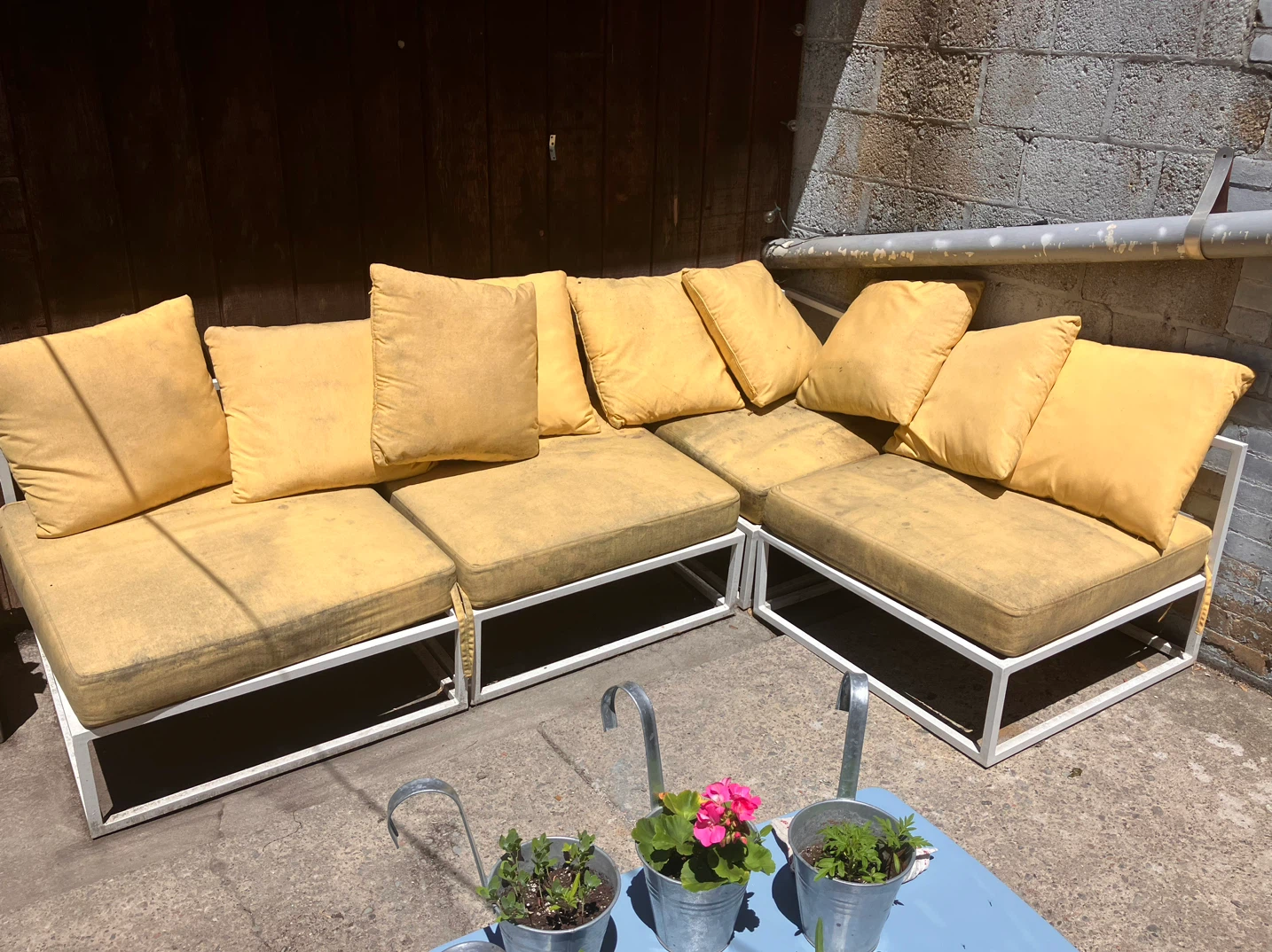 Outdoor Sectional Sofa with Yellow Cushions