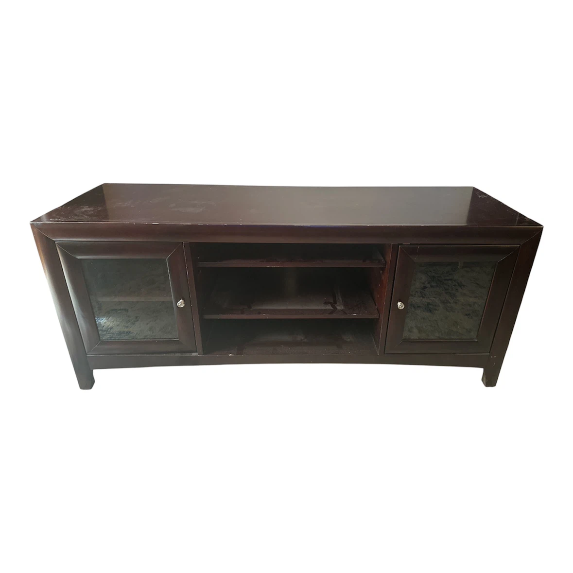 Dark Brown TV Stand / Media Console with Glass Doors