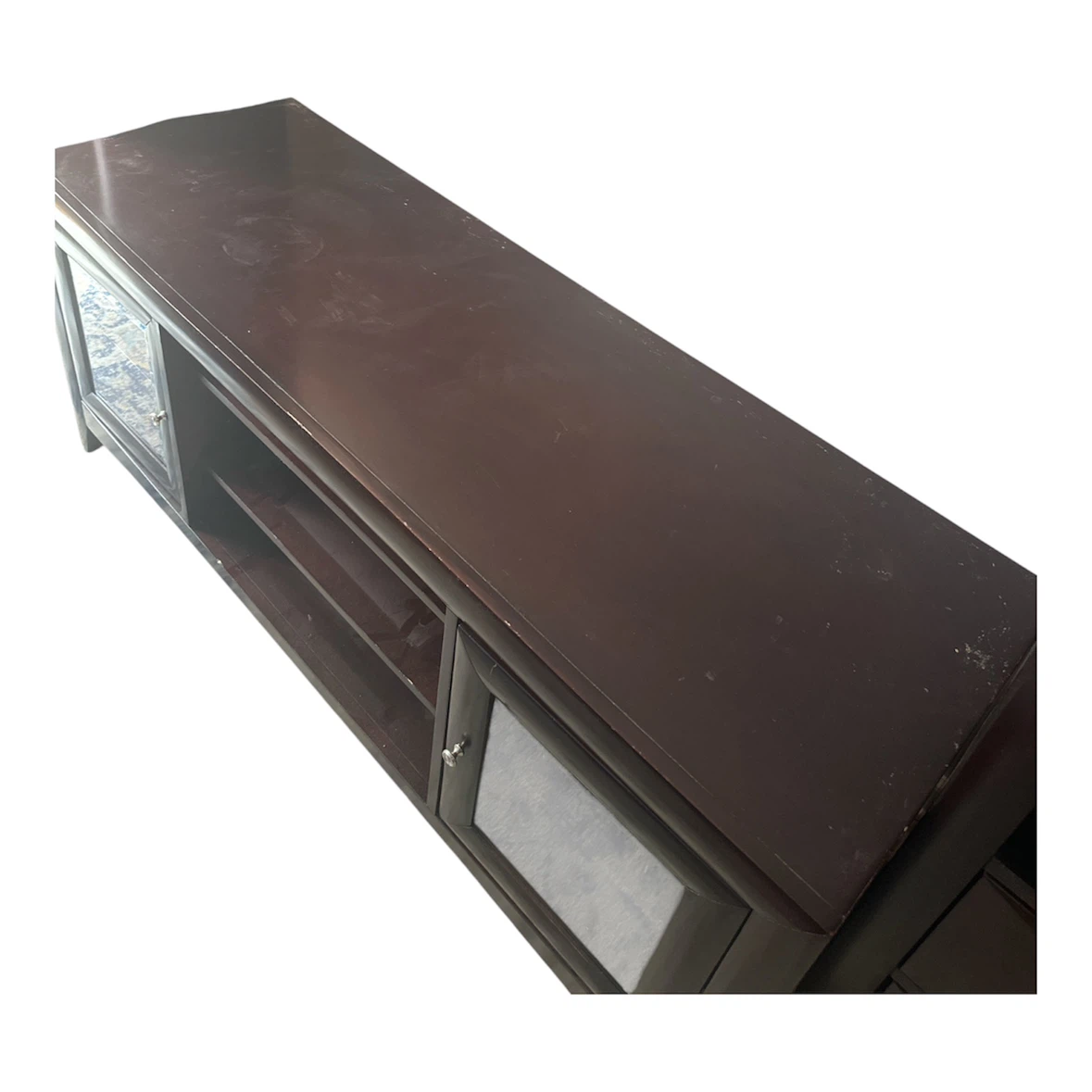 Dark Brown TV Stand / Media Console with Glass Doors - photo 2