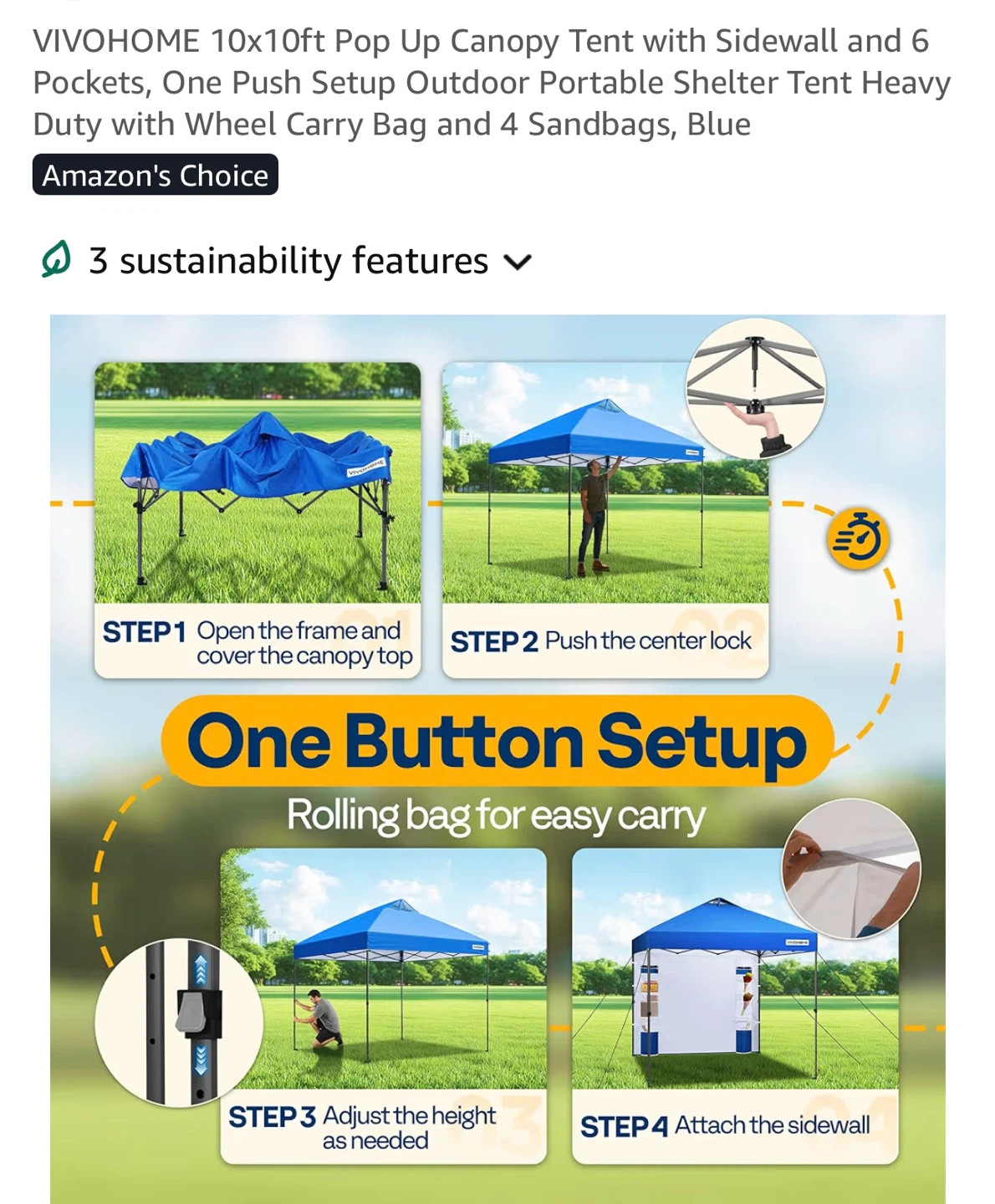 VIVOHOME 10x10ft Pop Up Canopy Tent with Sidewall and Sandbags - photo 2