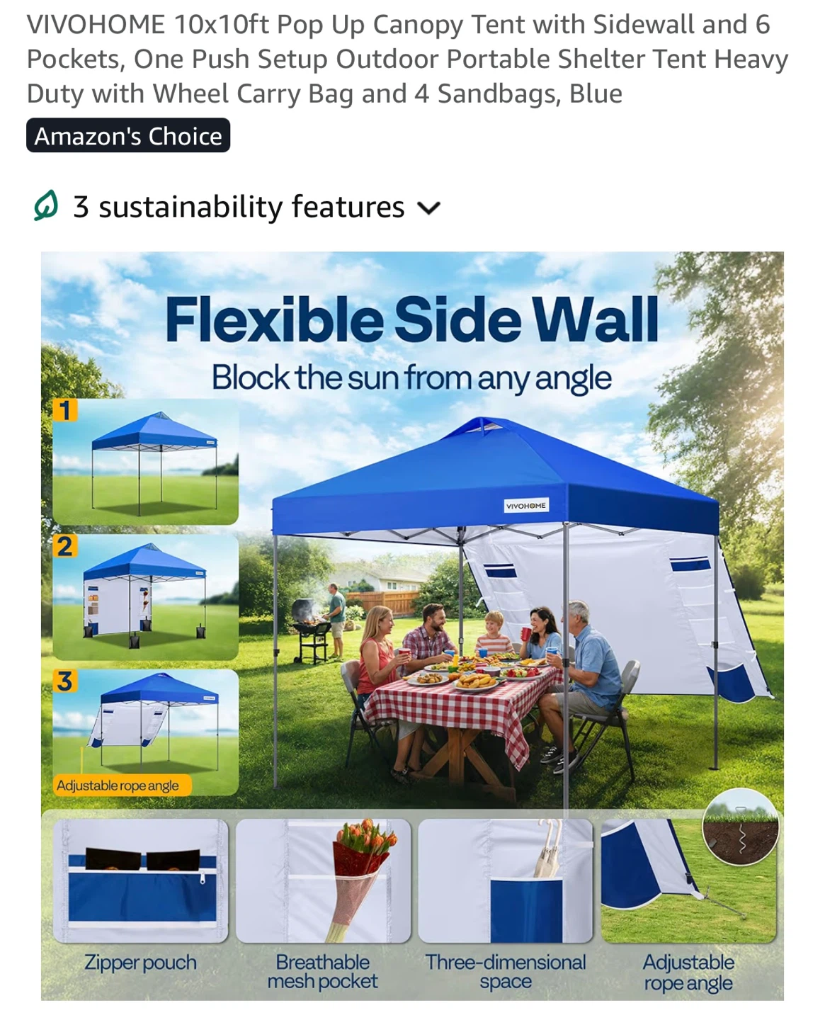 VIVOHOME 10x10ft Pop Up Canopy Tent with Sidewall and Sandbags - photo 3